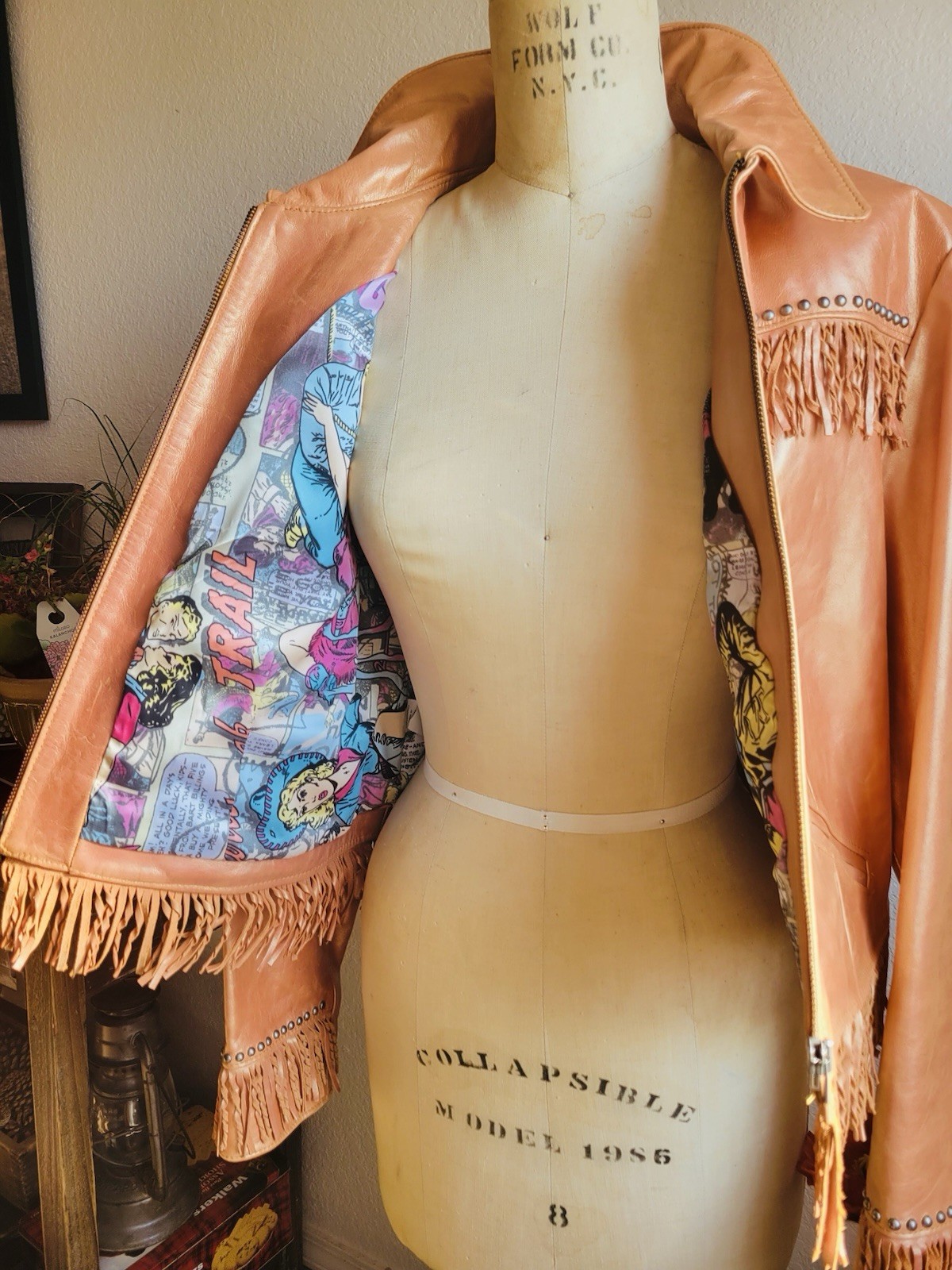 Double D Ranch Leather Fringe Studded Zip Lined Western Jacket M