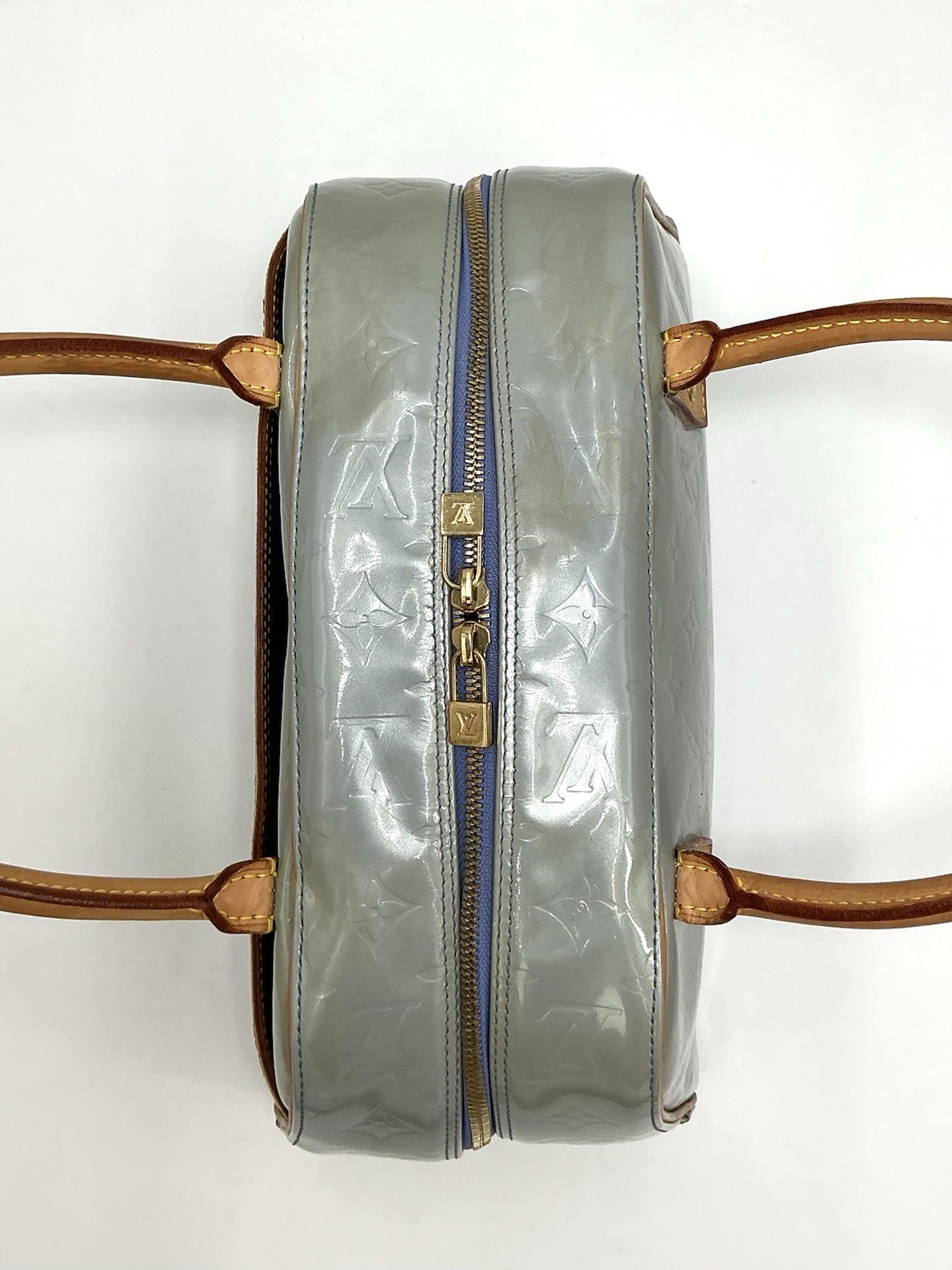 Louis Vuitton LV Monogram Tompkins Sq Vernis Patent Leather Gray Tote Bag + COA