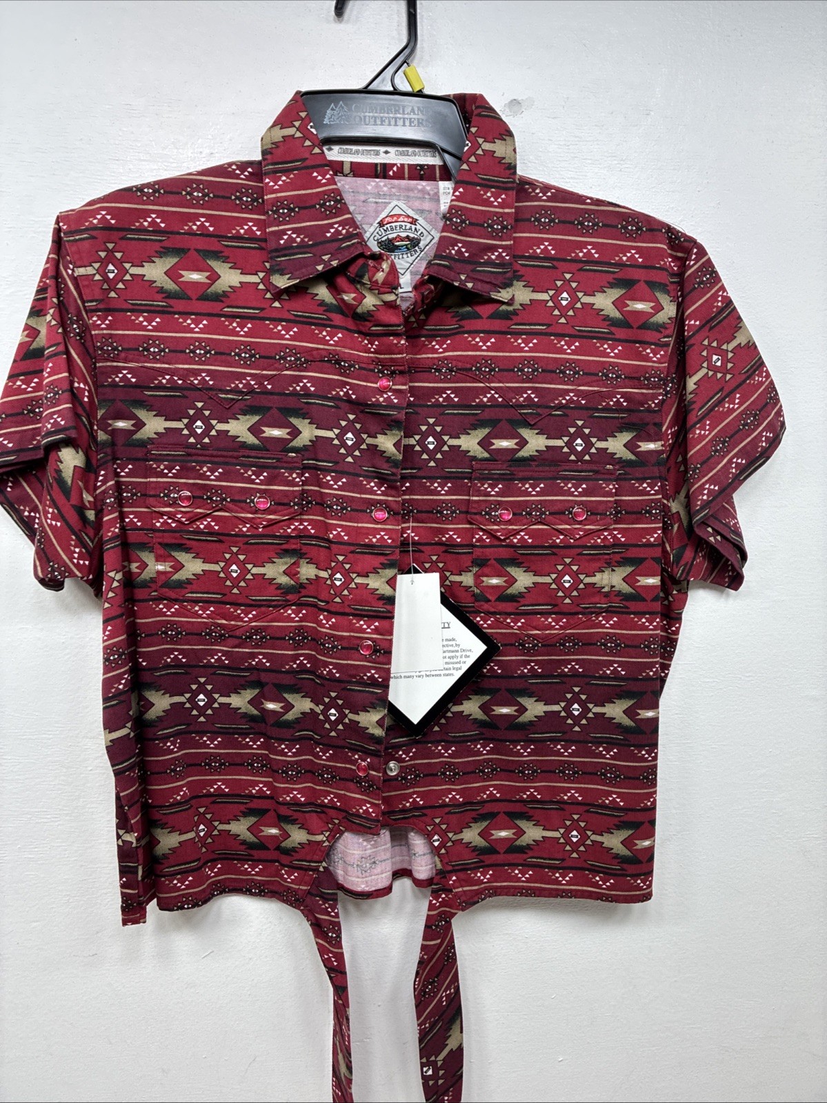 New Women’s Cumberland Red Design Short Sleeve Button Up Large MM-121