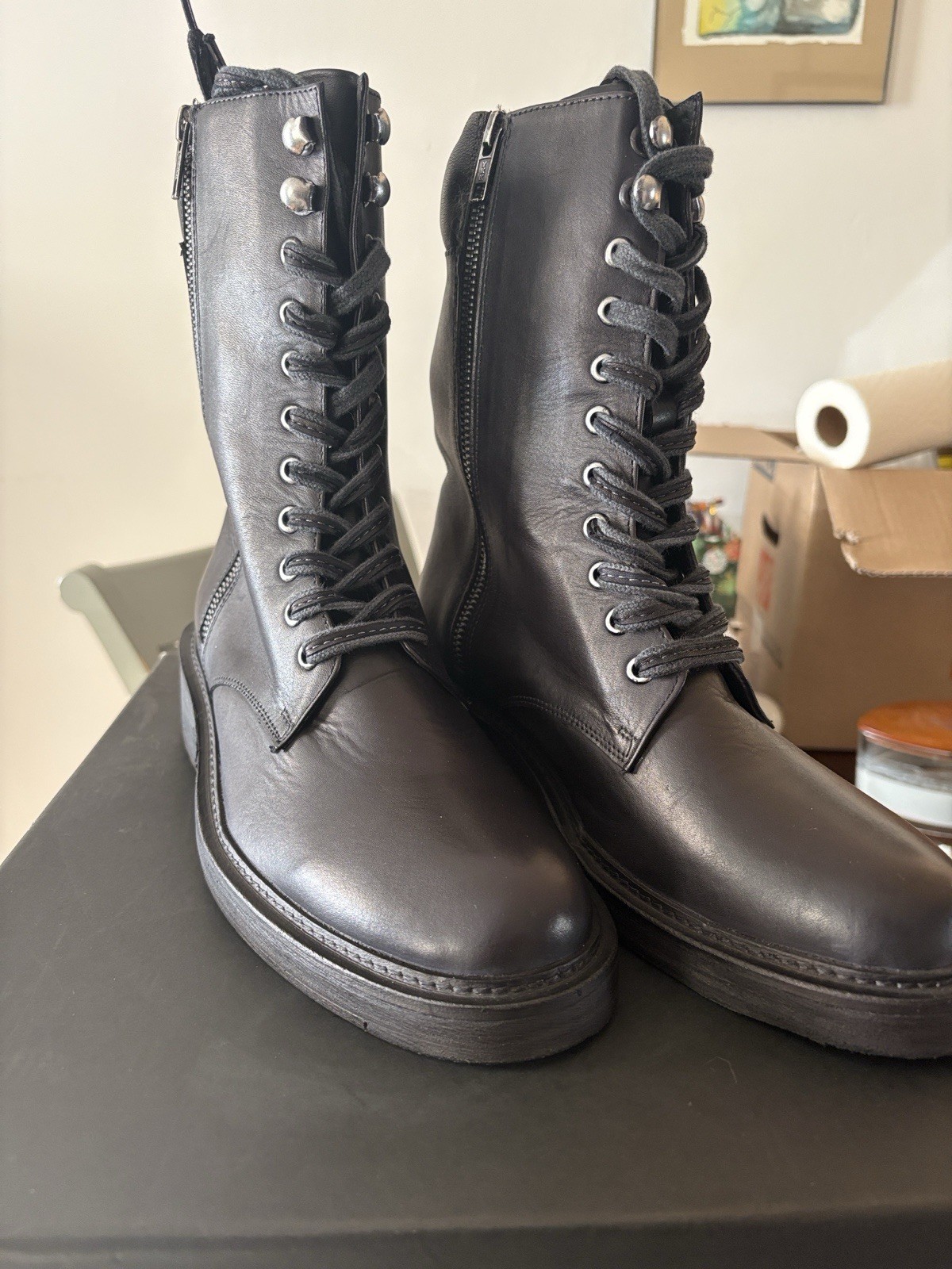 Vintage Foundry Co. Allison Black Leather Lace-Up Side Zip Combat Boots 8.5