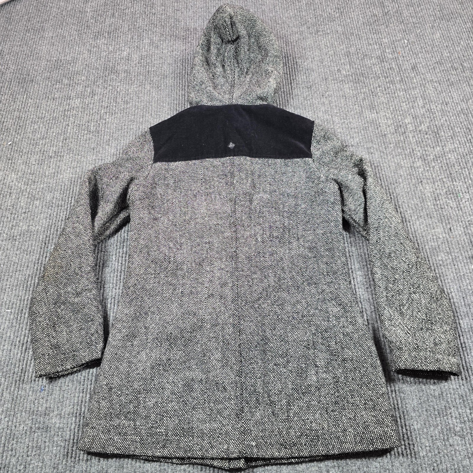 PrAna Coat Womens Small Gray Tweed Hooded Toggle Parka Lined Insulated Pockets