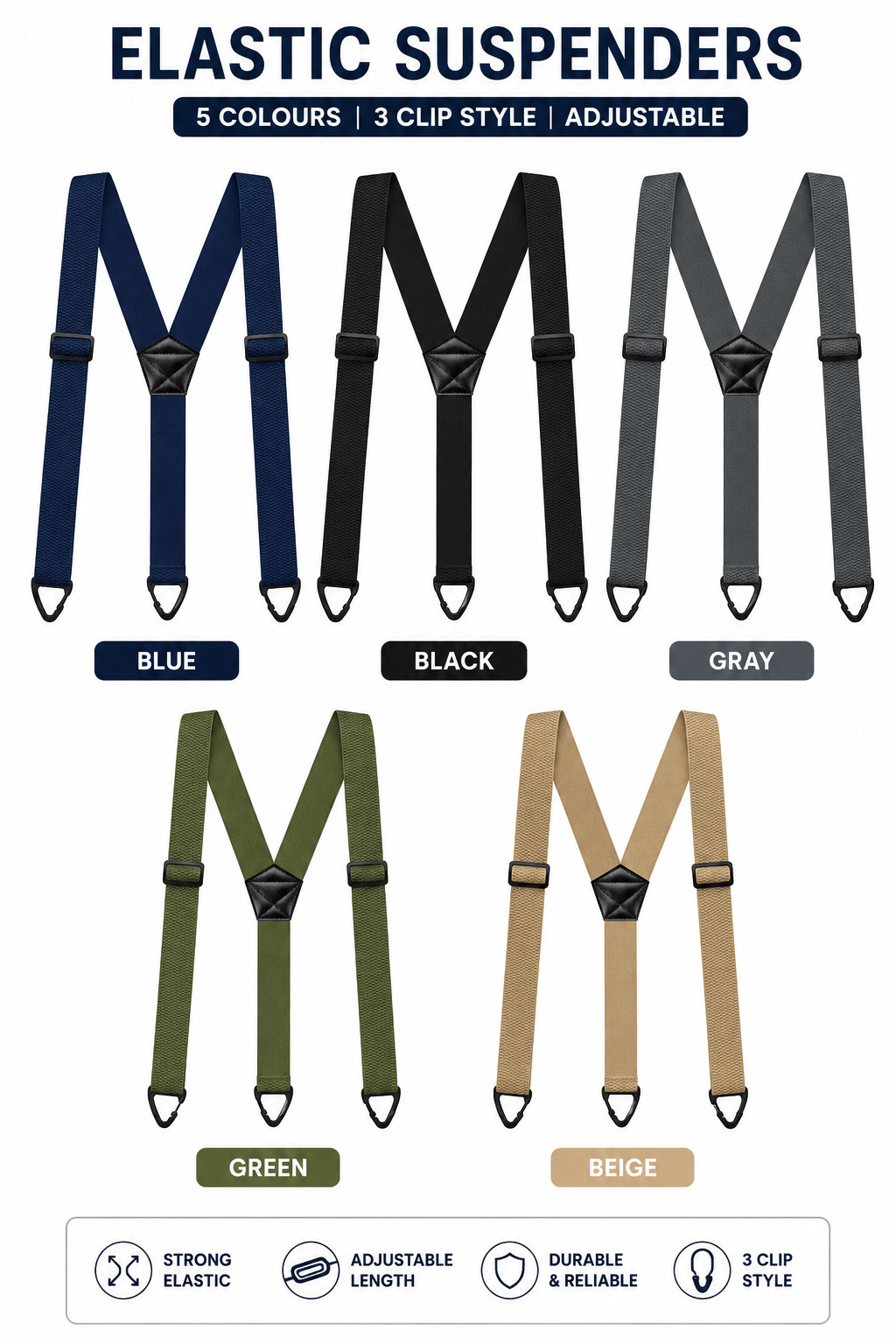 Heavy Duty Suspenders for Men Adjustable Elastic Y/X Back Work Hidden Undershirt