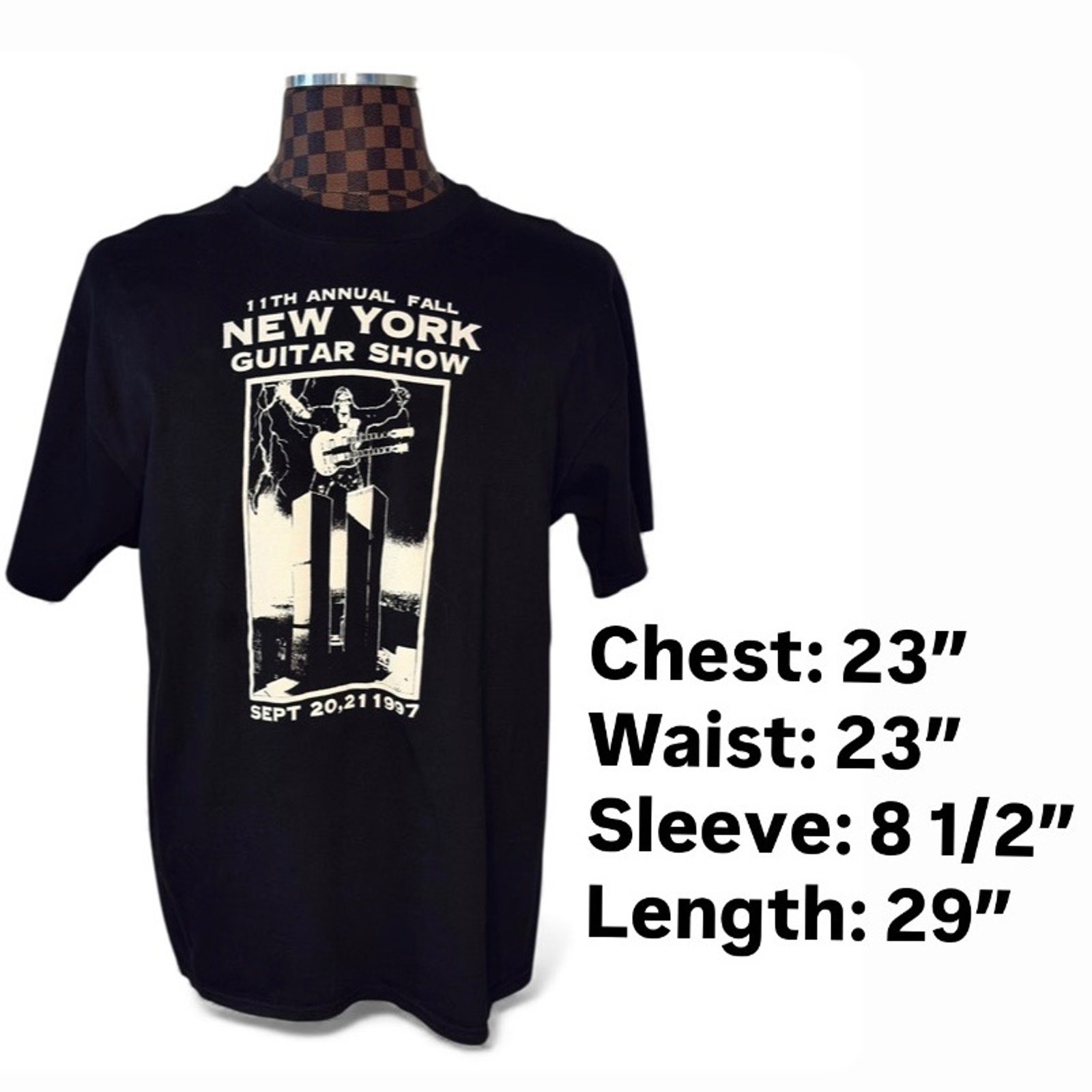 Vtg 90s New York Guitar Show T-Shirt Black XL Twin Towers King Kong NYC MINT