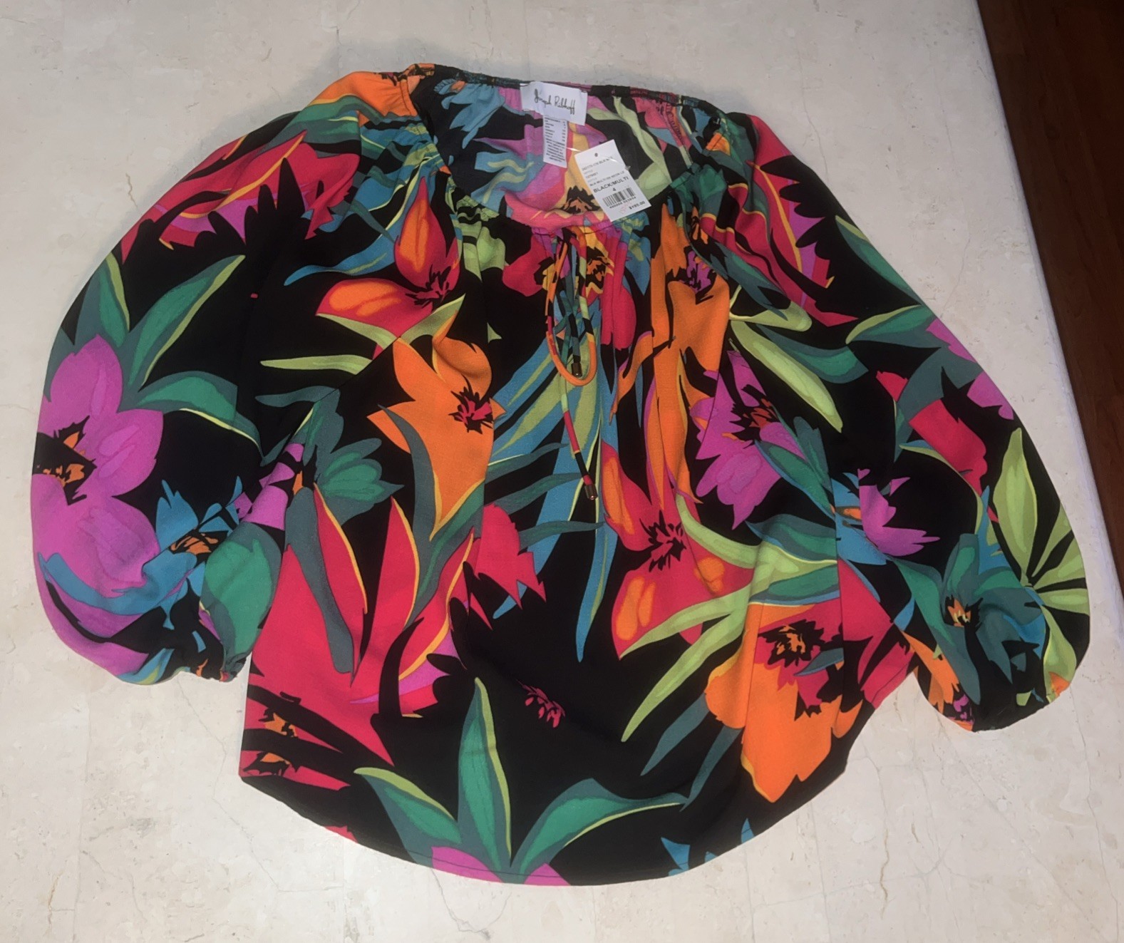 Joseph Ribkoff Size 4 Multi Color Tropical Print Flared Blouse Women’s NWT $195