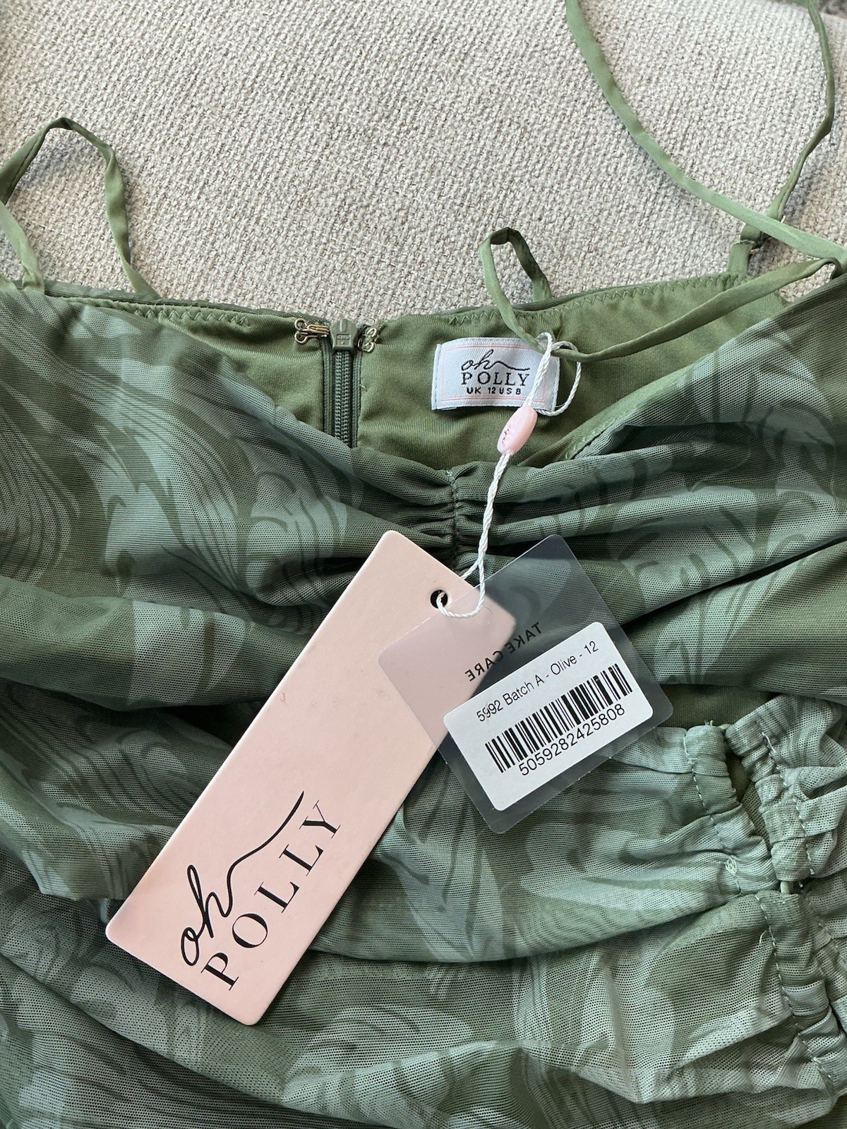 Oh Polly Olive Green Lace Up Cut Out Mini Dress Size 12 NWT