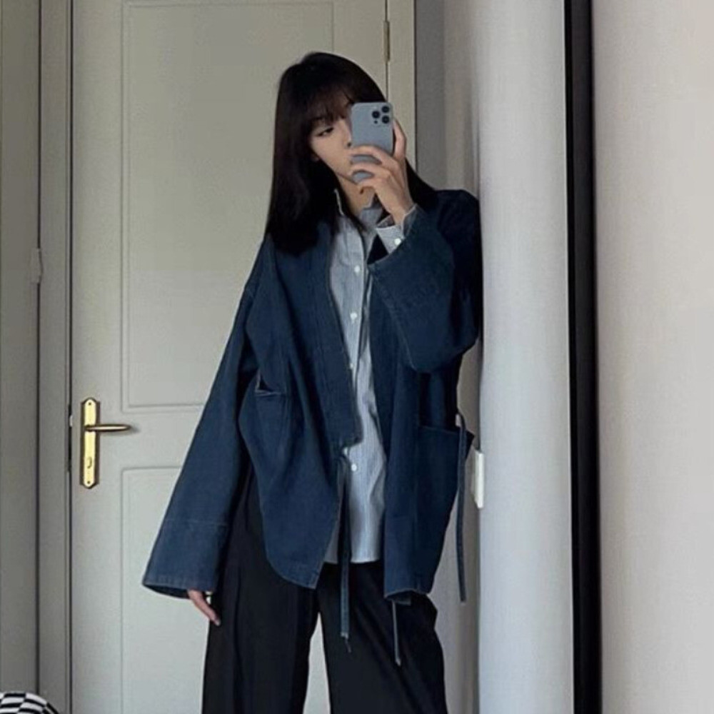 Unisex Adult Casual Denim Kimono Cardigan Jacket Loose Haori Outwear Coat Summer