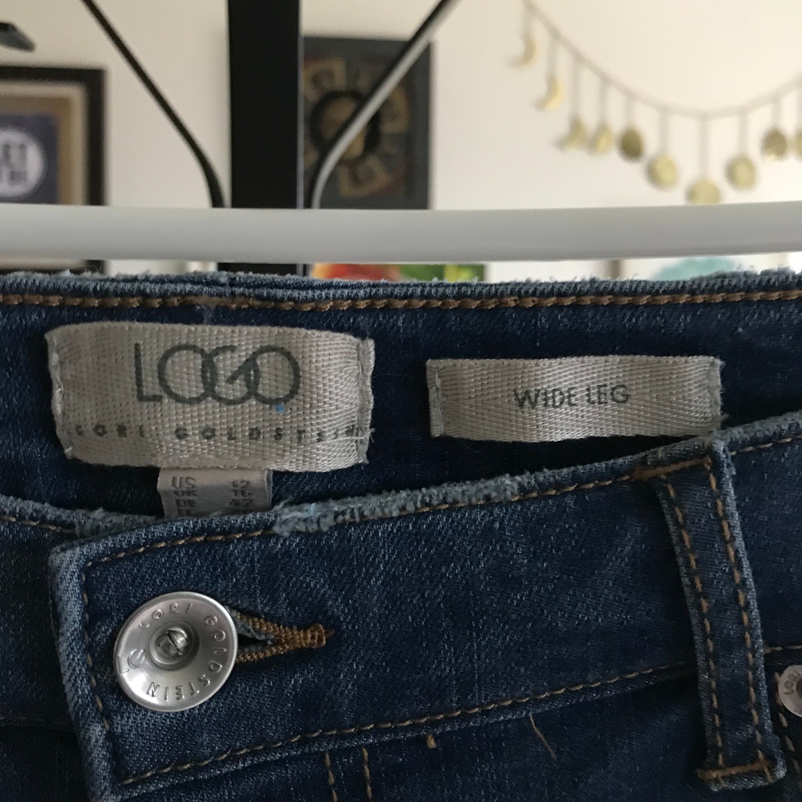 LOGO Lori Goldstein size 12 Blue Stretch 2 Tone Denim Wide Leg Ankle Jeans