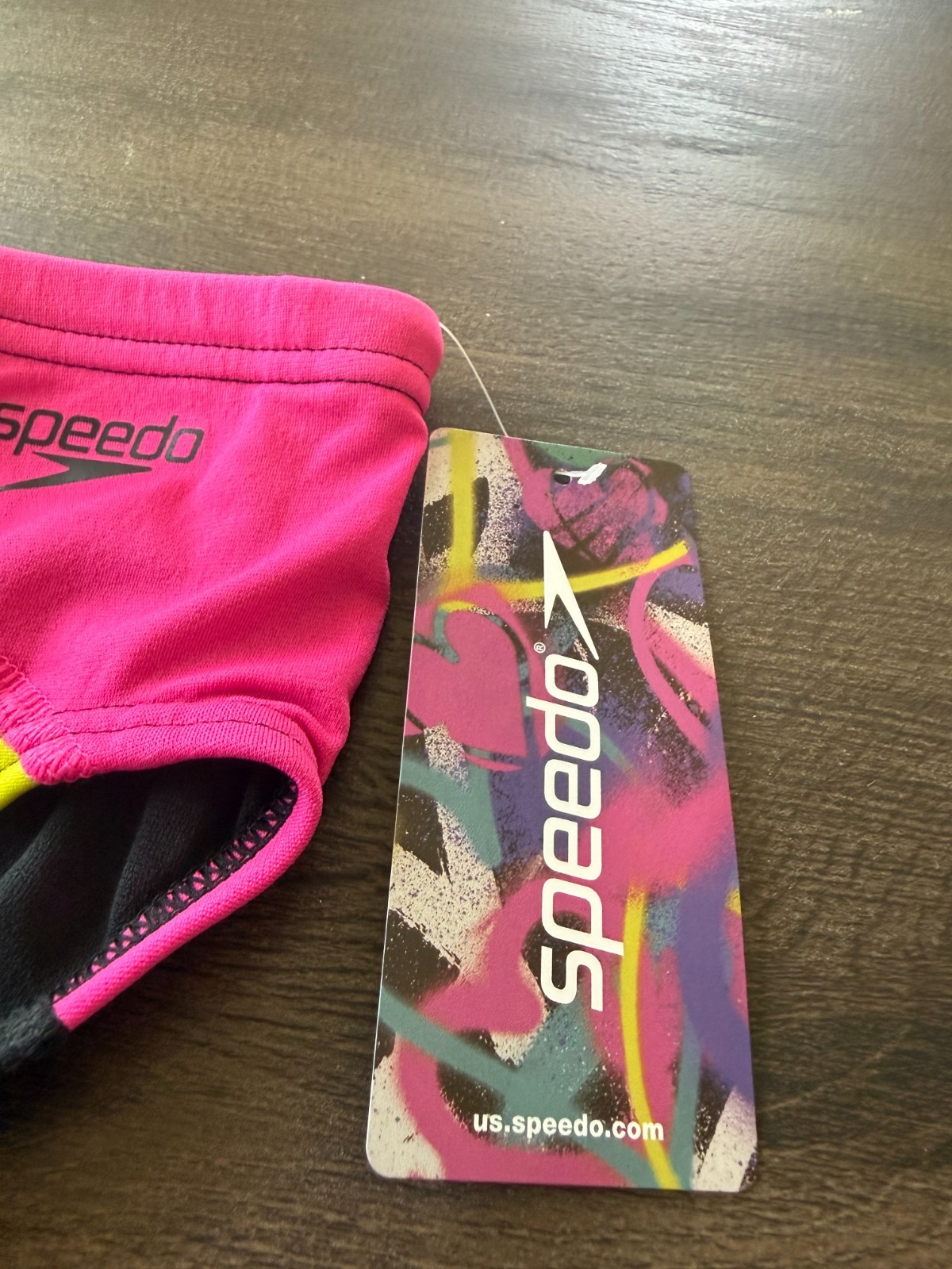 NWT Speedo Mens Size 34 Anthracite Flare Pink Swim Brief Trunks Endurance