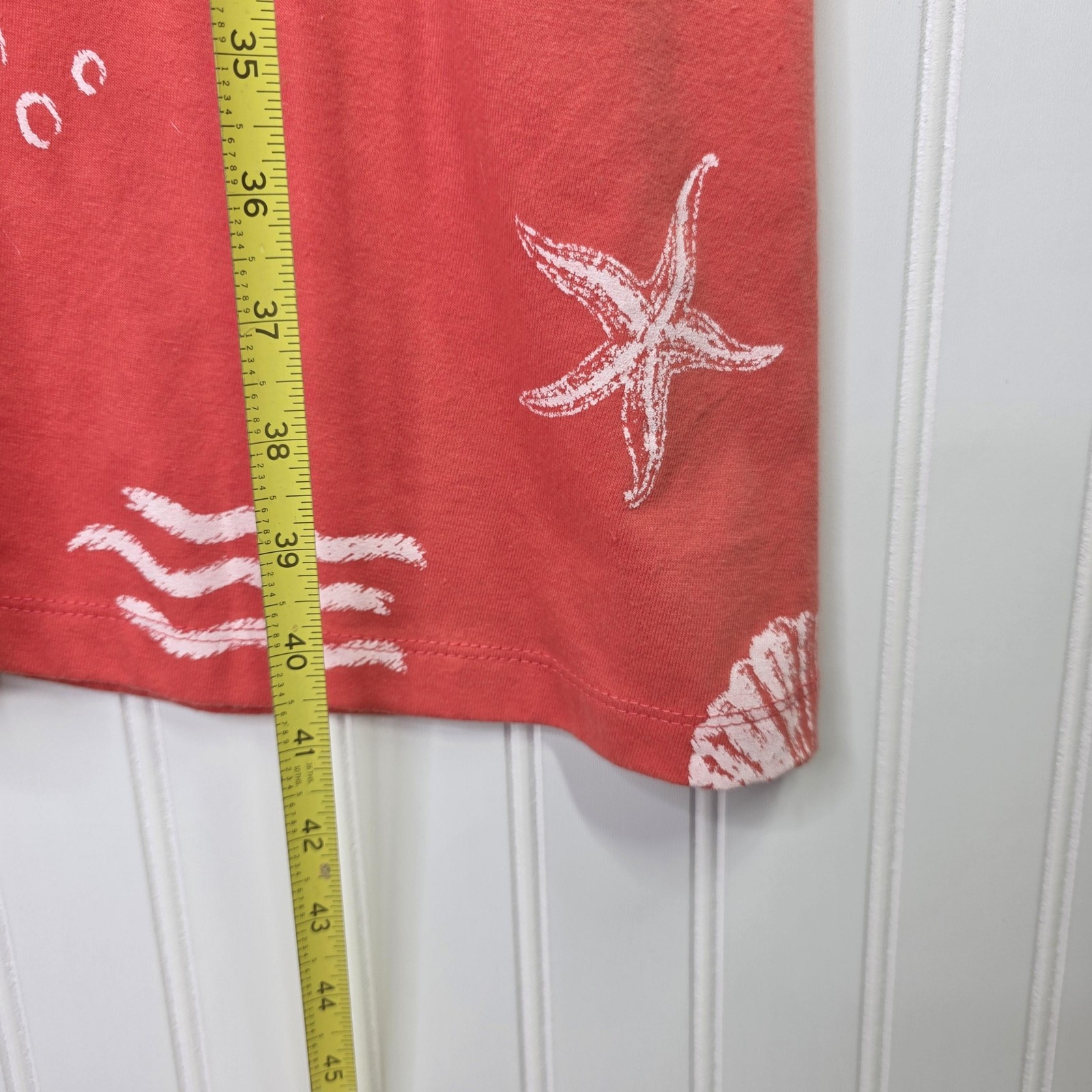 Beach T Shirt Dress Womens XL Orange Seashell Starfish Swing Midi Nautical Links