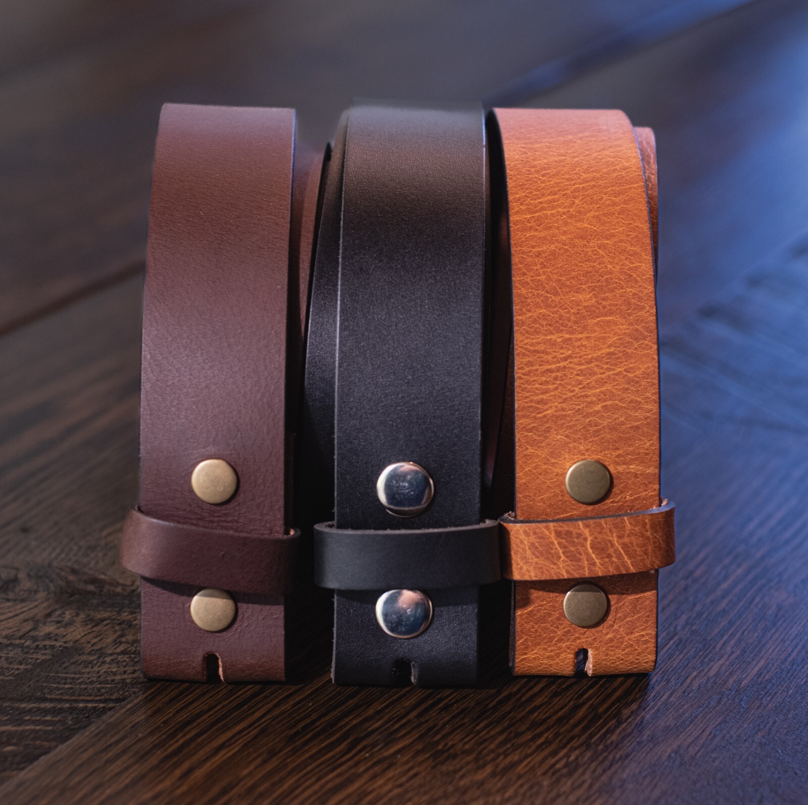 Full Grain Solid Cowhide Leather Belt w/Brass Center Bar Buckle – Brown