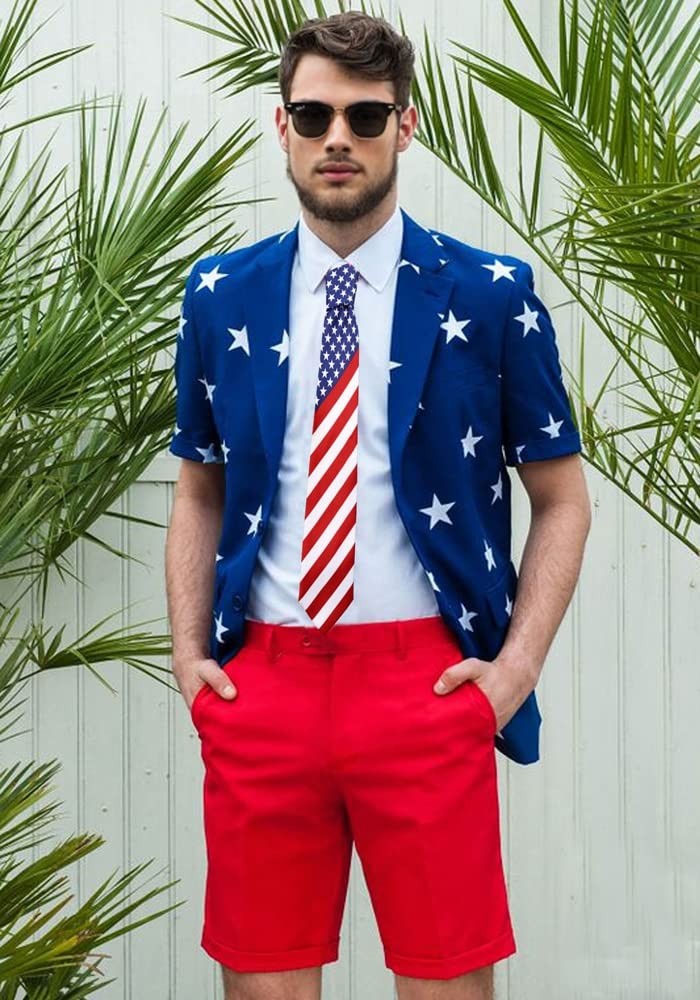 Mens American Flag Necktie Bowtie Pokect Square Stars Stripes Patriotic Tie f…