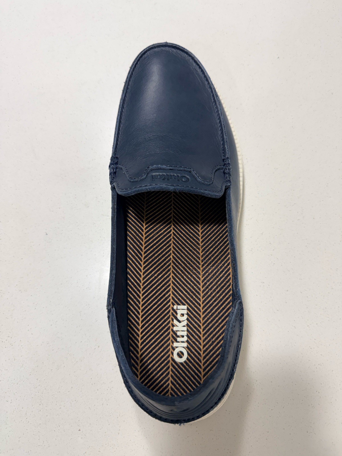 Olukai Men’s Kakaha Nia Leather Slip-On Shoes Mood Indigo Size 12 MSRP $140