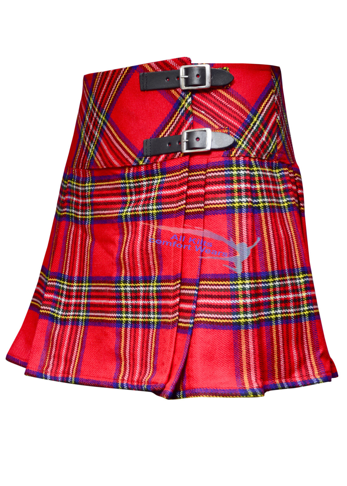 Ladies Womens Tartan Pleated Billie Kilt Skirt Leather Buckled Straps