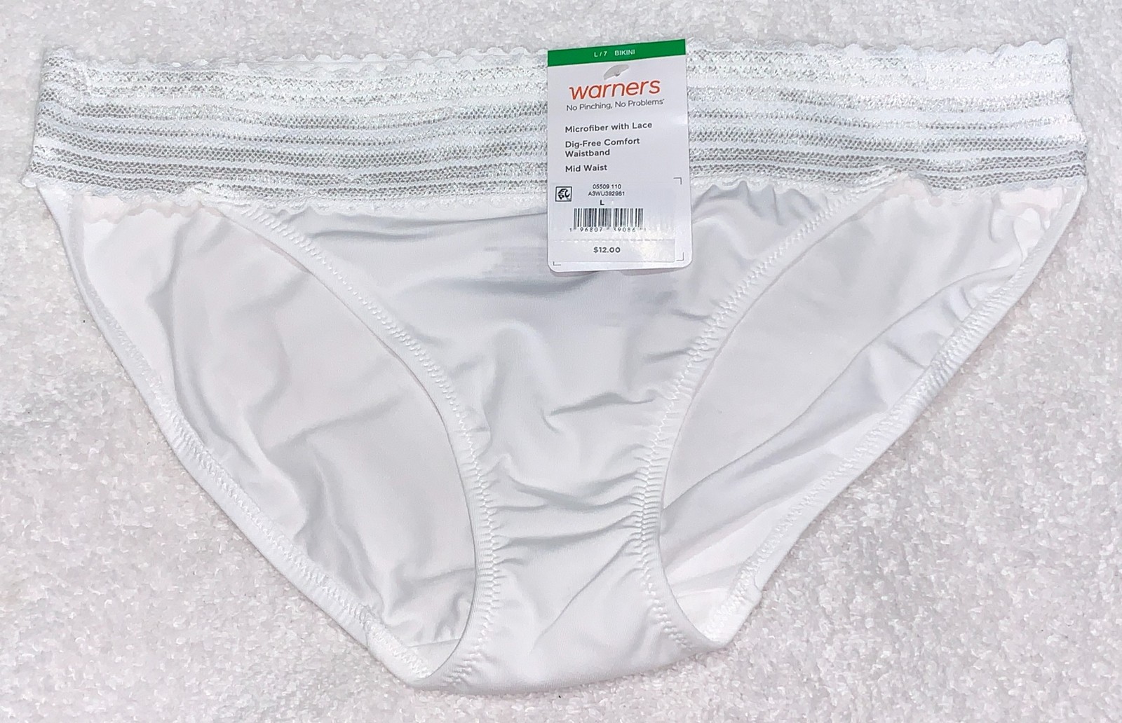WARNERS No Pinching No Problems Lace White Bikini Panty Womens Sz M 6 L 7 XL 8