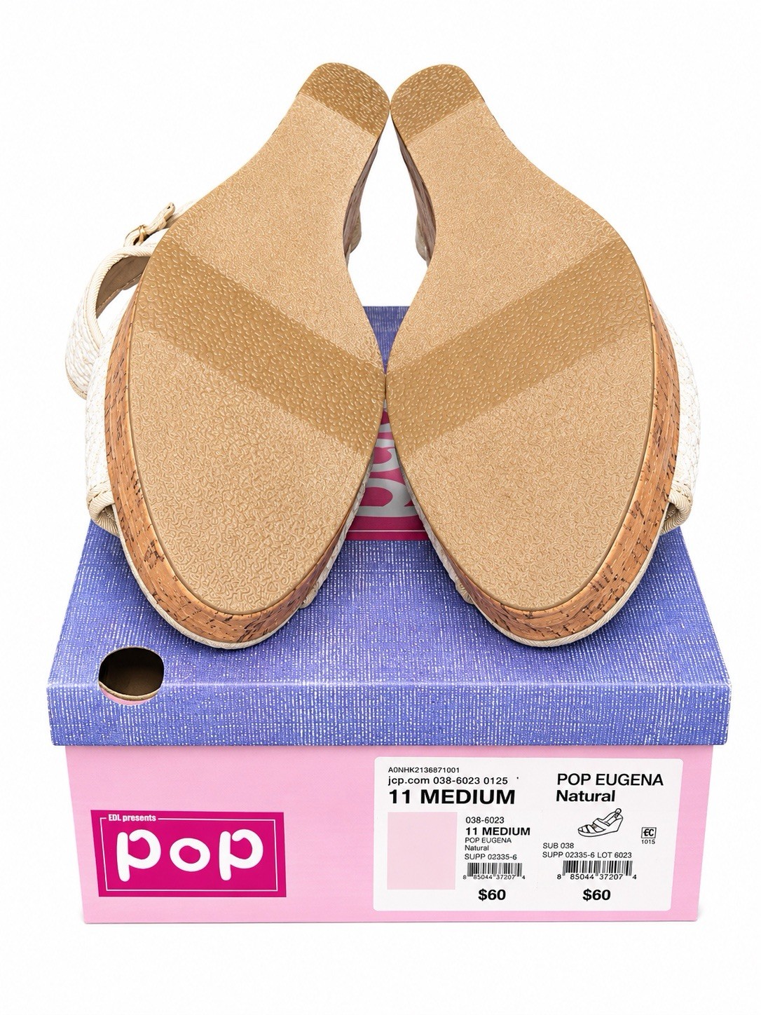 POP Eugena Natural Lace Cork Wedge Sandals Women’s Size 11M Open Toe Slingback