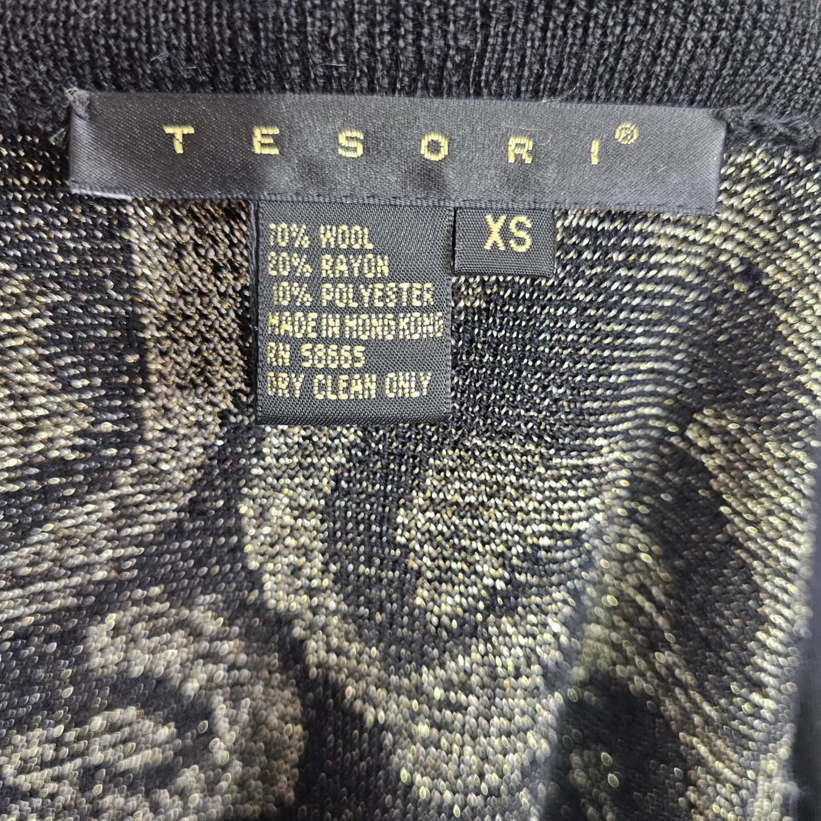Vintage 80s 90s Tesori Baroque Knit Jacket Gold Black Wool Cardigan XS