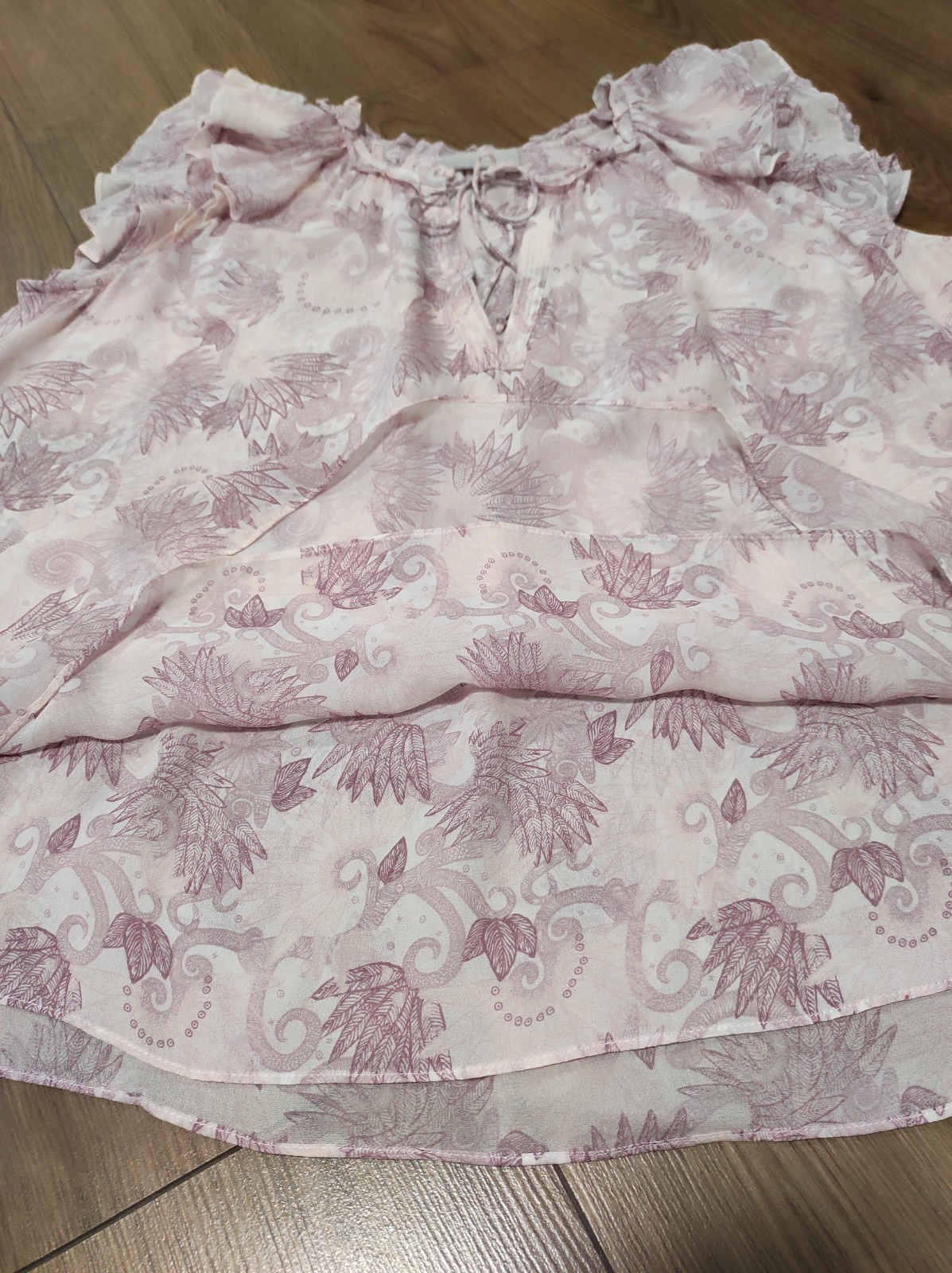 HEMISPHERE Viscose Blouse Purple Pink Floral Ruffle Boho Top Size M