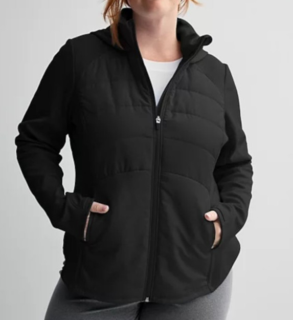 Tek Gear Women’s Black Hooded Mixed-Media Jacket (WT5FV202RS) Sizes S/M/L/XL/XXL
