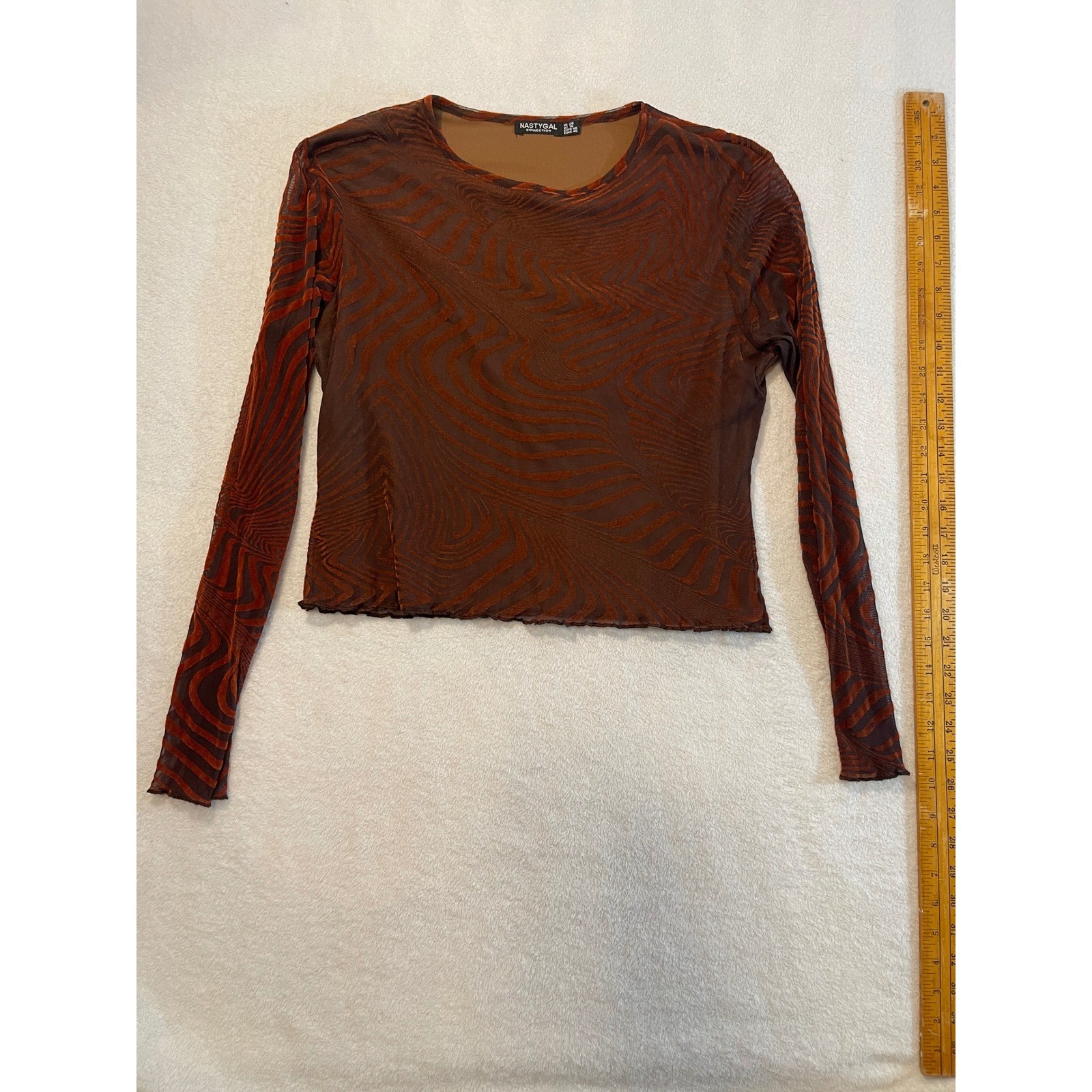 Nasty Gal Brown Orange Swirl Mesh Long Sleeve Crop Top Plus Size 16 Lettuce Edge