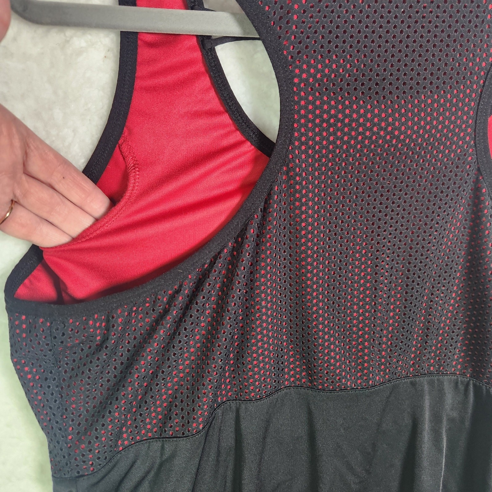 Ruby Ribbon Mesh Racerback Tank Top Atomic Red Black XXL Plus Size Fitness Gym