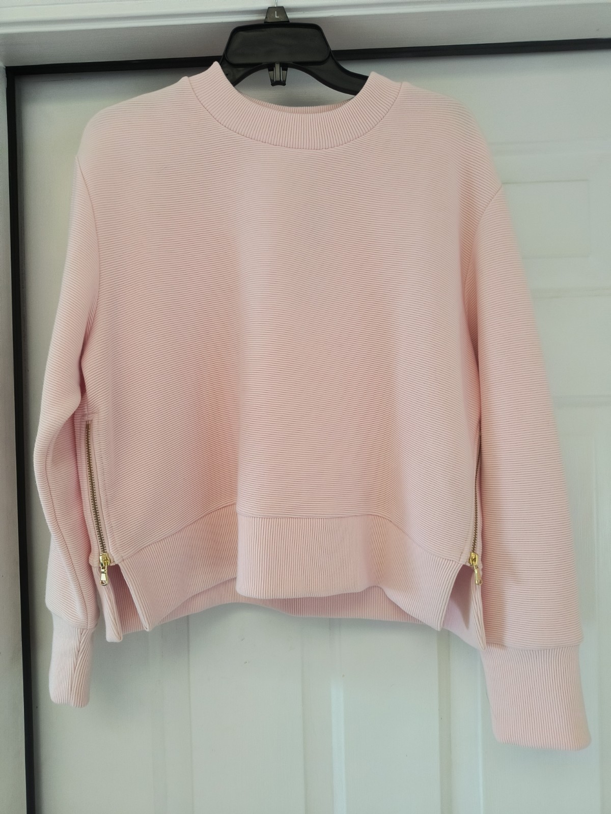 NWT Varley Ribbed Cotton Crewneck Side Zip Sweatshirt in Blush Pink Size Small