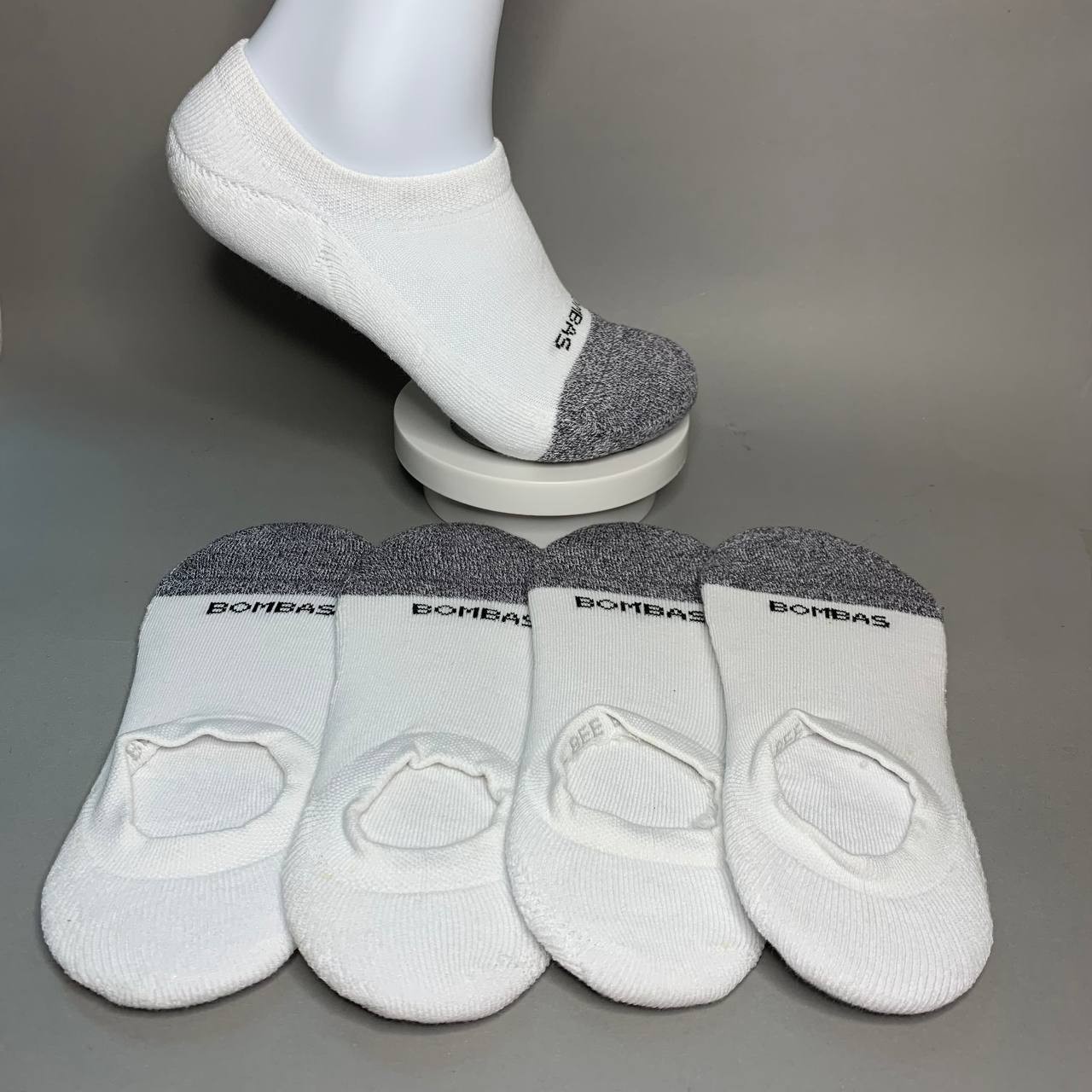 BOMBAS White No Show Socks Cushioned Everyday Unisex Size M, L 4 Pairs New