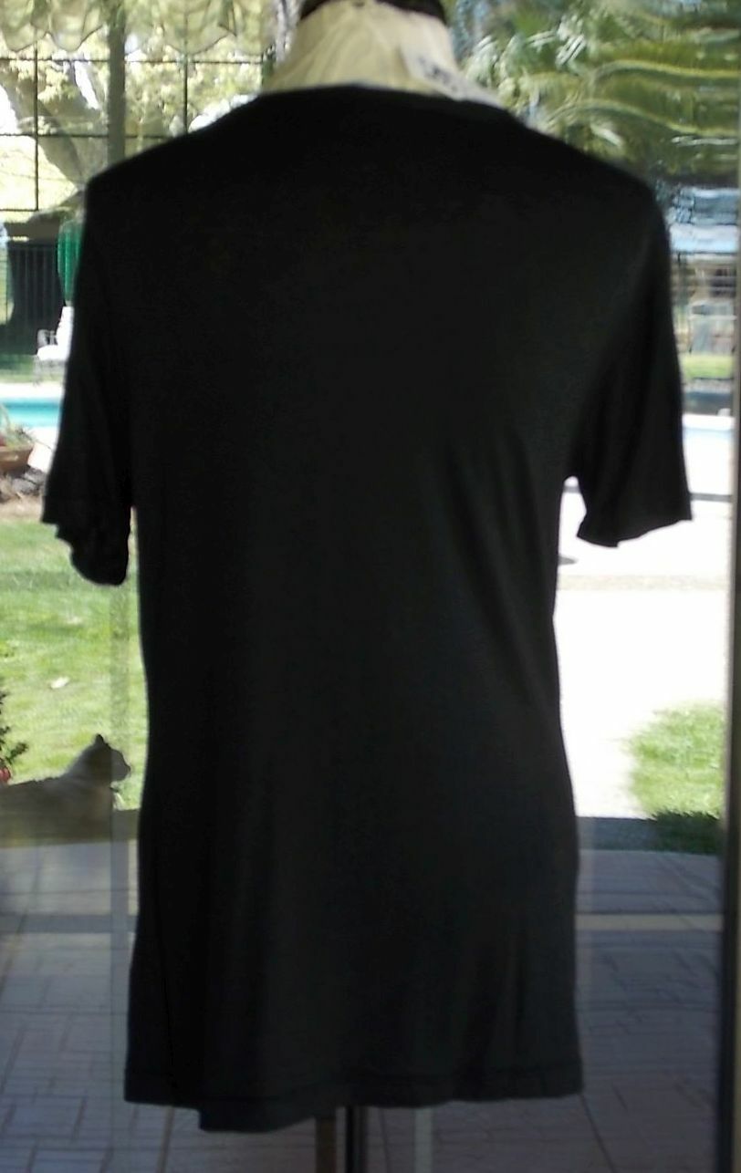 New Black Beaded Short Sleeve Stretchy Knit Shirt Sz. L 42″ Bust