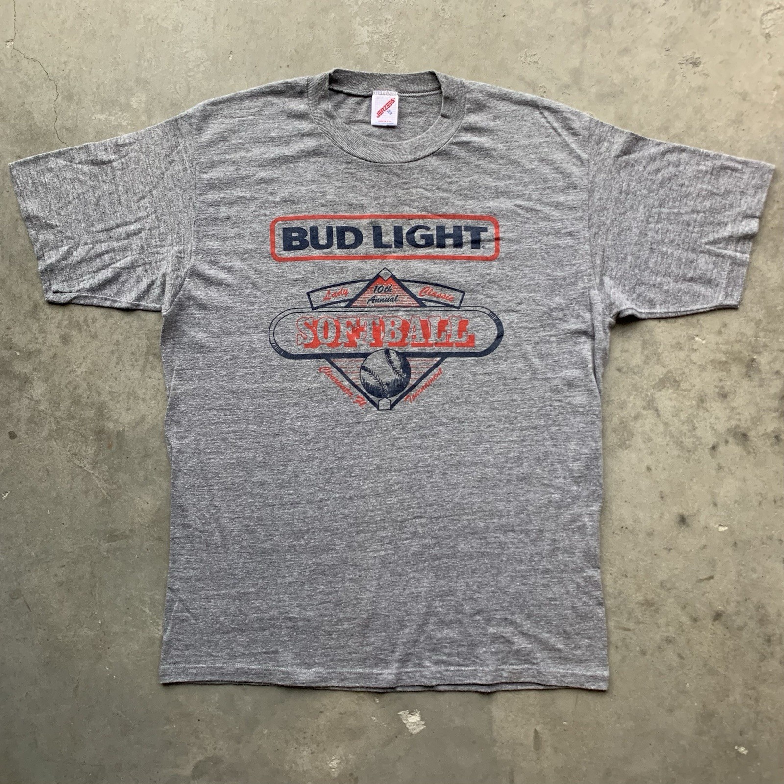 Vintage 80s 90s JERZEES Bud Light Softball Sports T-Shirt XL Single Stitch USA