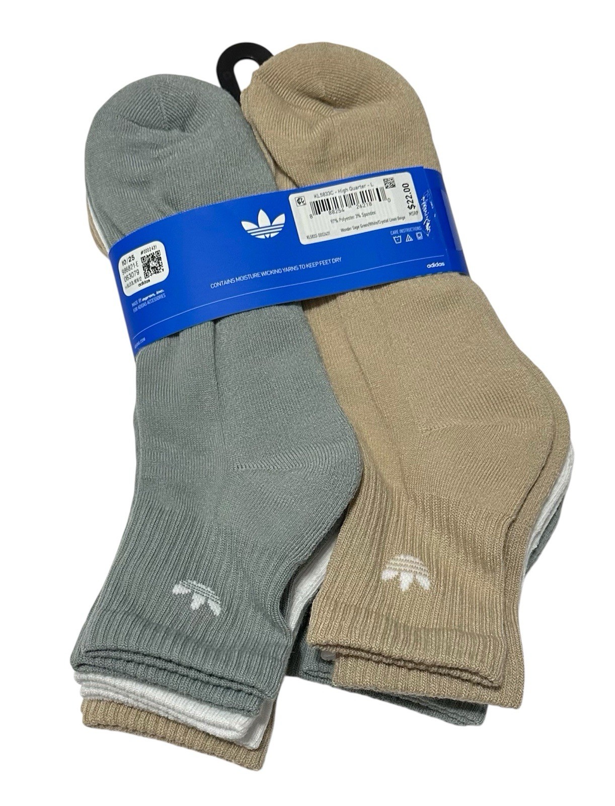 Adidas Men’s 6-Pairs Cushioned High Quarter Quarter Crew Socks Green/White/Beige