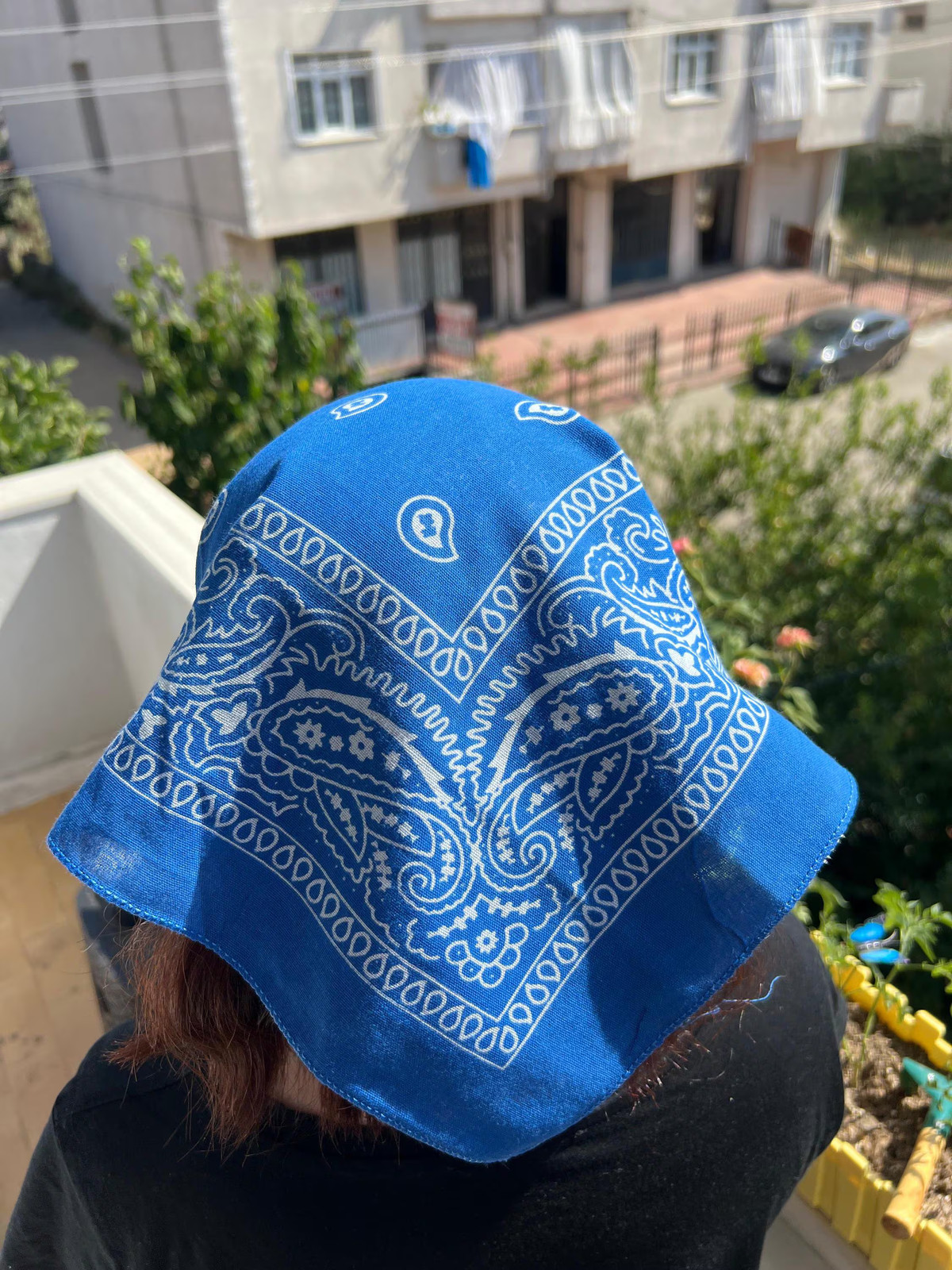 Blue Paisley Cotton Bandana Vintage Style Head Wrap Handmade Unique Boho