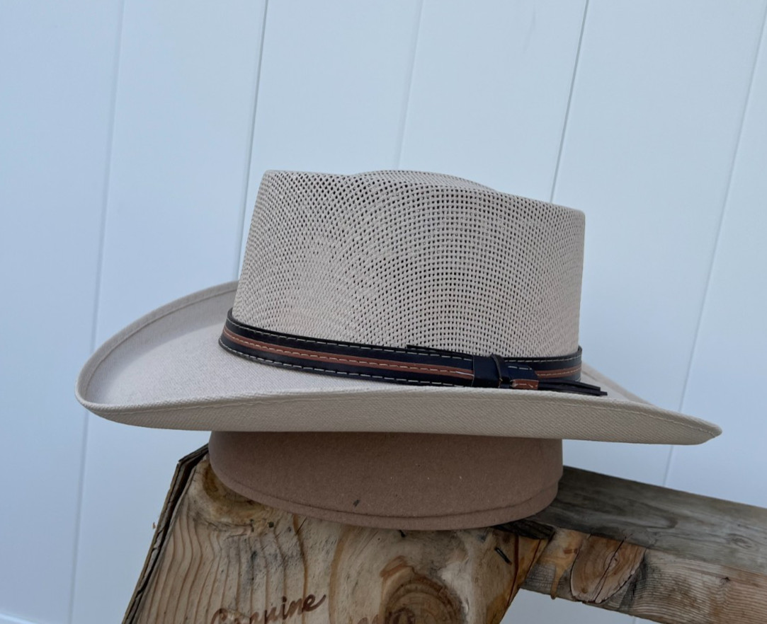 SAND COLOR MEN’S PANAMA STYLE SUMMER HAT LIGHT WEIGHT BEACH OR GOLF STYLE HAT