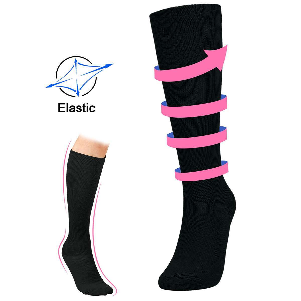 S M L XL 2XL 3XL 4XL Wide Calf Plus Size Compression Socks Women Men 20-30mmHg