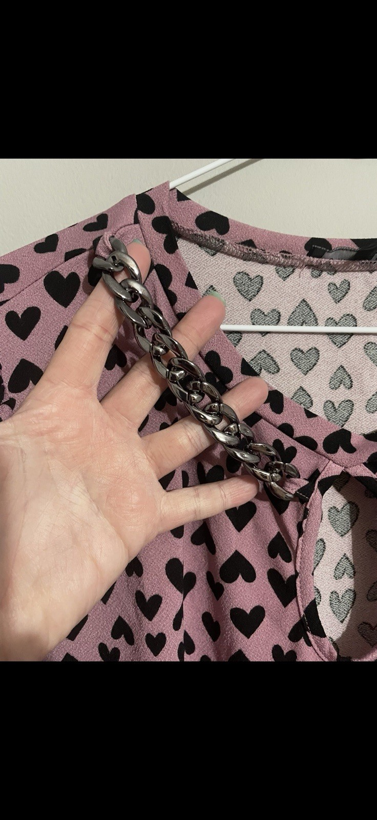 Como Black Mauve Black Hearts Built in Necklace Blouse 2x