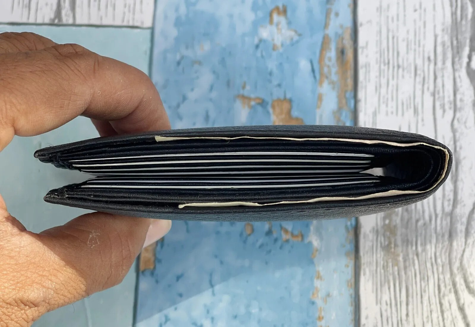 Men’s Genuine Leather Bifold Wallet Slim Hipster Cowhide Credit Card-ID Black