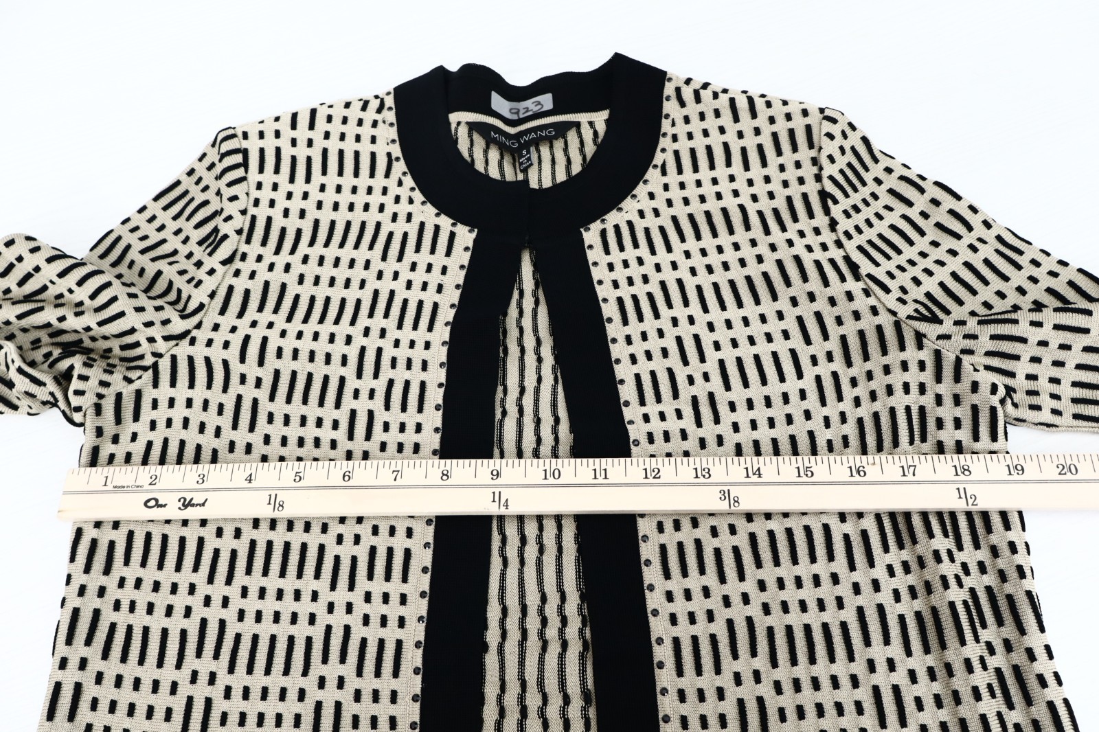 MING WANG Women’s Acrylic Twinset Cardigan Vest Long Sleeve Geometric Size S