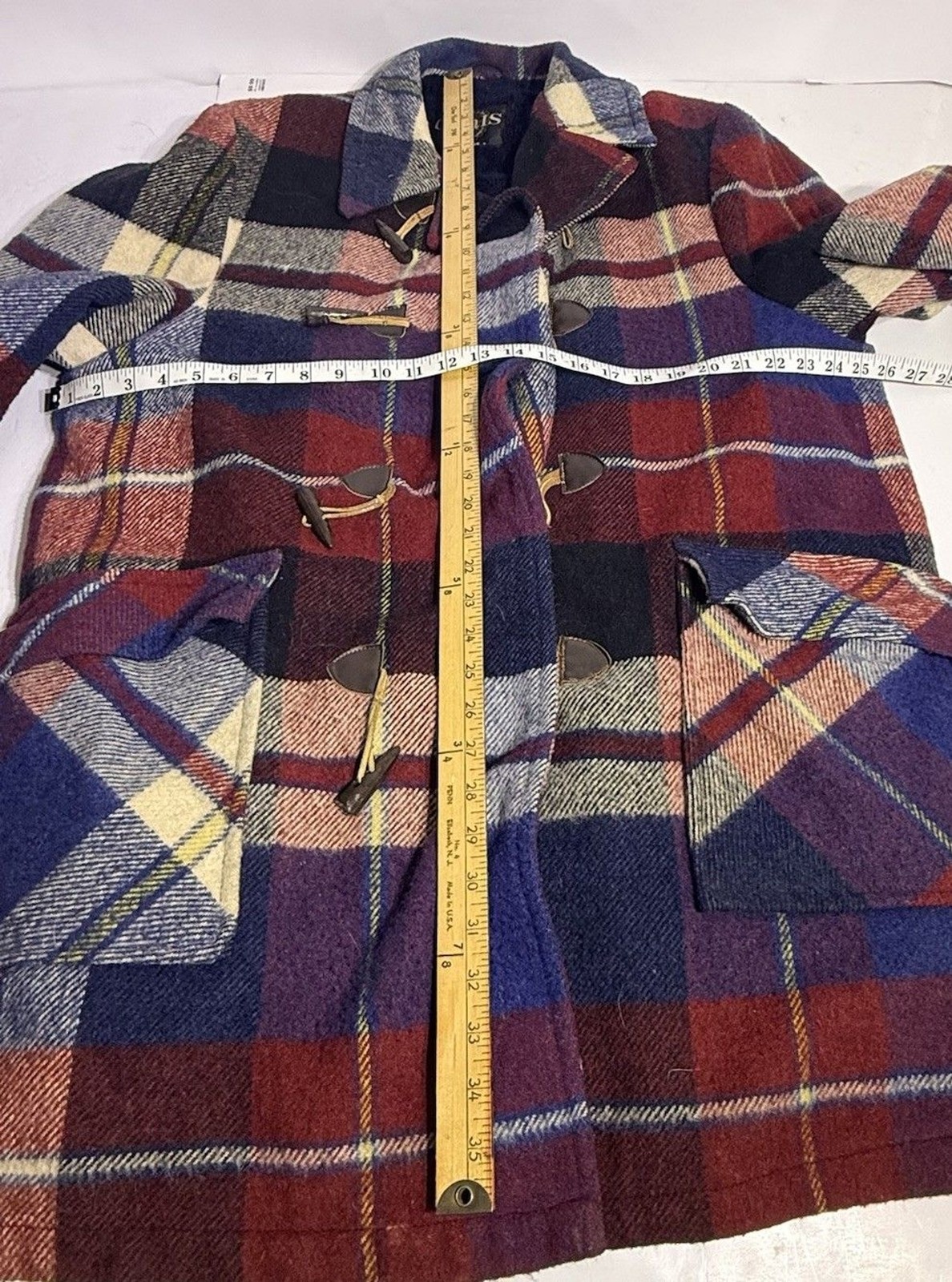 Vintage 50s 60s Grais Plaid Flannel Coat Jacket Toggle Mod Atomic Hippy Mens