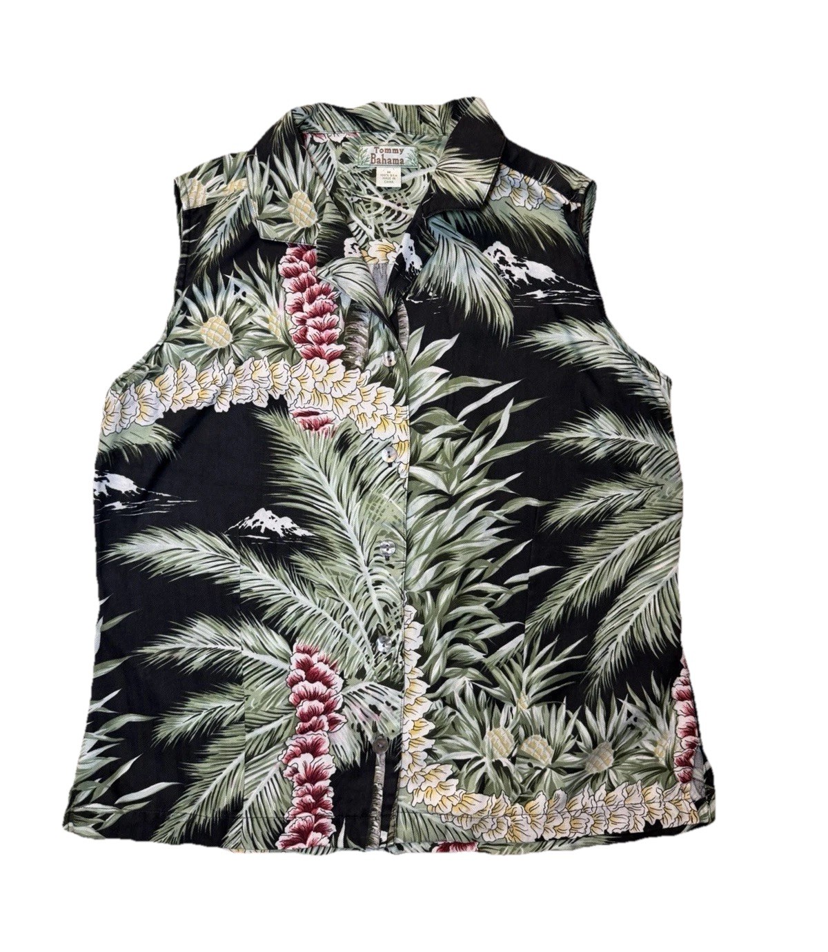 Tommy Bahama Maternity M Silk Sleeveless Collared Button-Up Tropical Floral