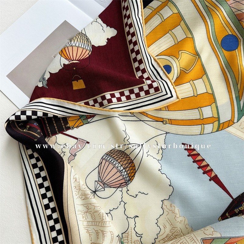 Sallys 70% Cashmere & 30% Silk Wrap Scarf Balloon Print Double Face Shawl 53″