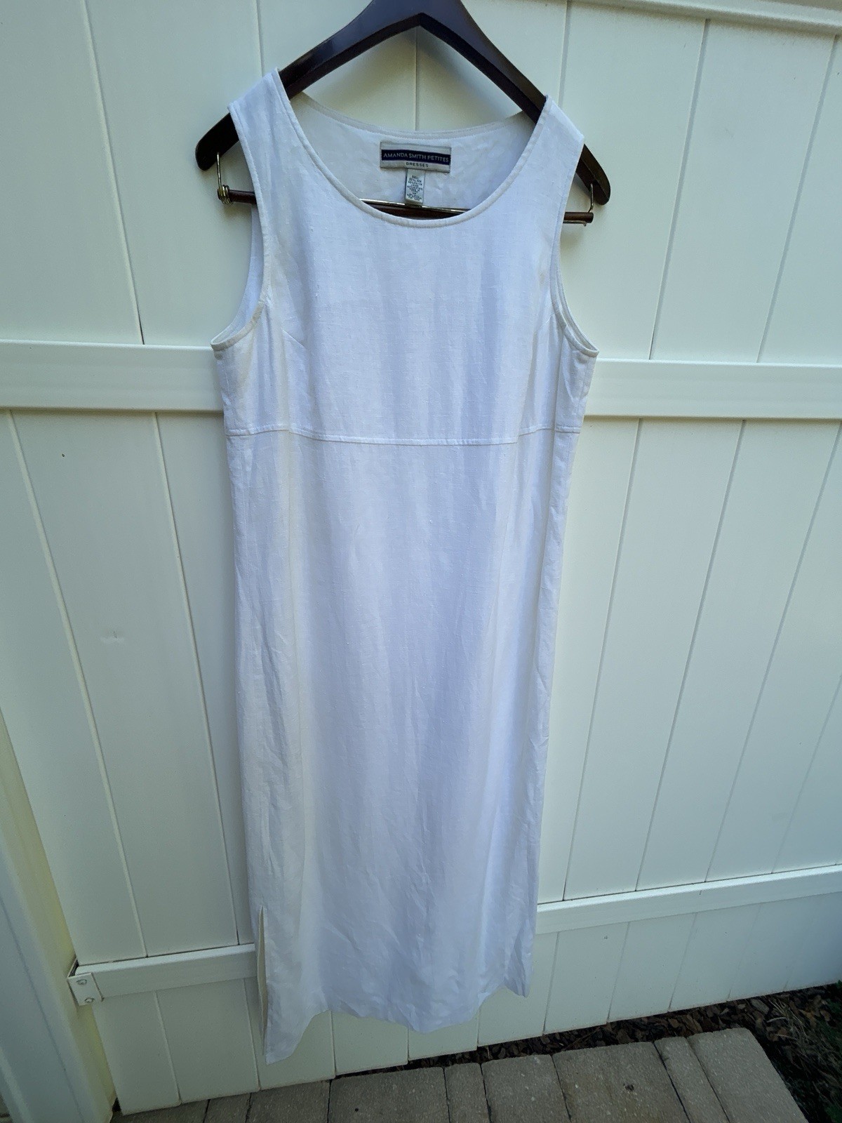 White Linen Blend Sheath Dress Petite 12 Sleeveless Lined Coastal Grandmother