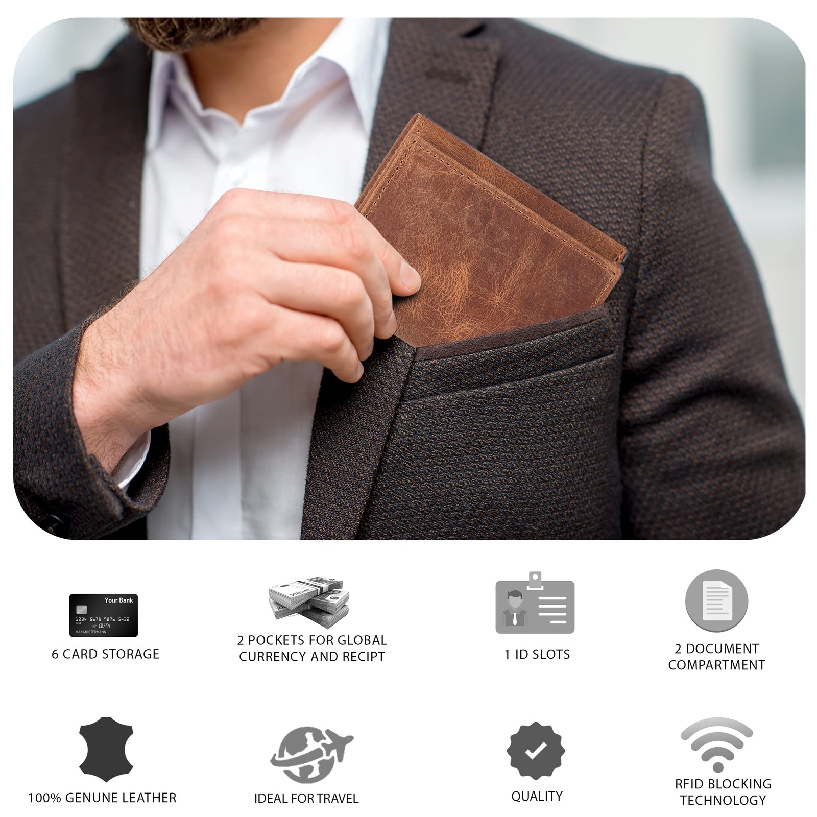 Tri fold Leather Wallet for Men with RFID | Slim Wallets for Men with 1 ID an…