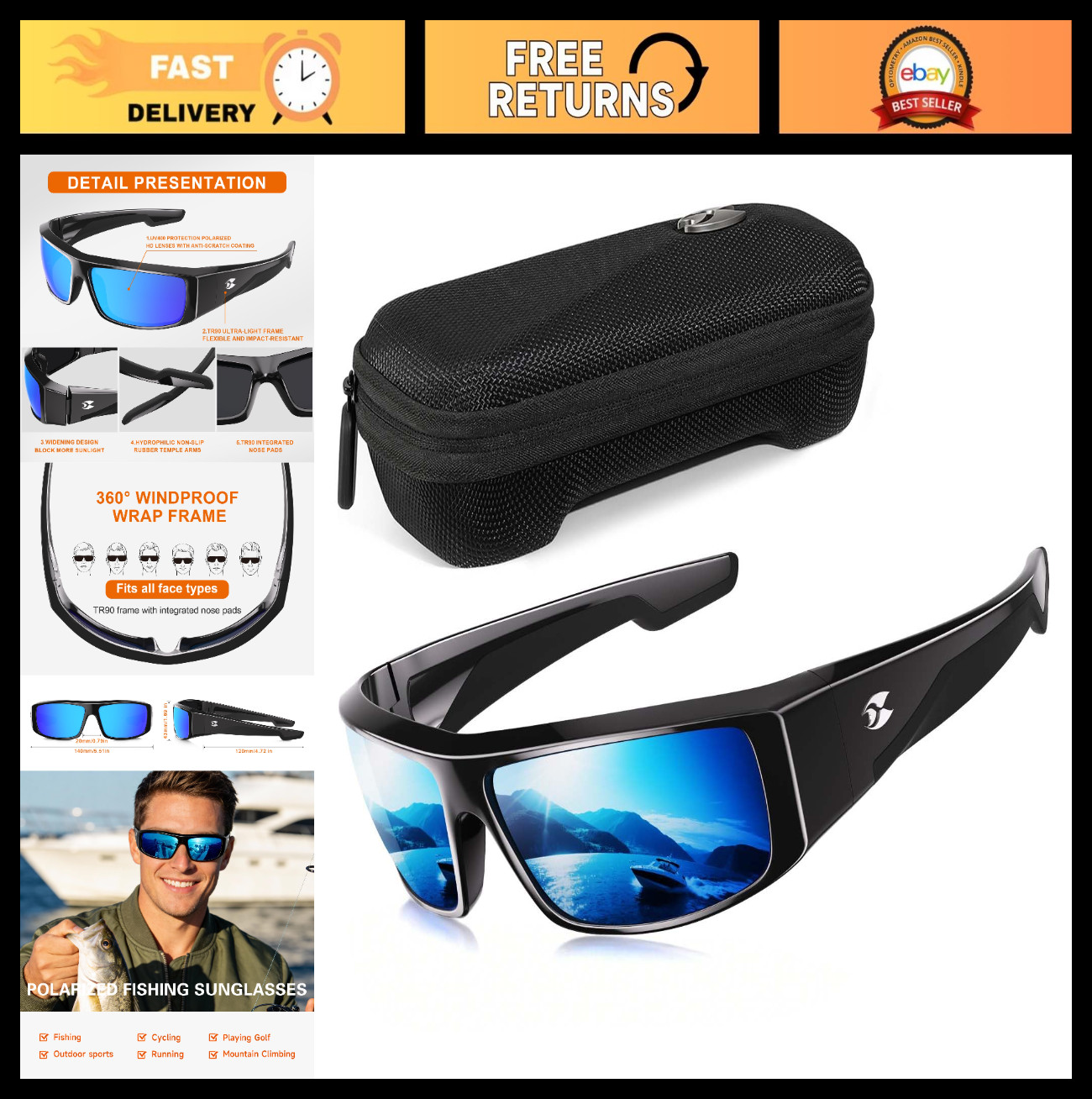 Polarized UV400 Fishing Sunglasses for Men & Women – Wrap Around Sports Glasses