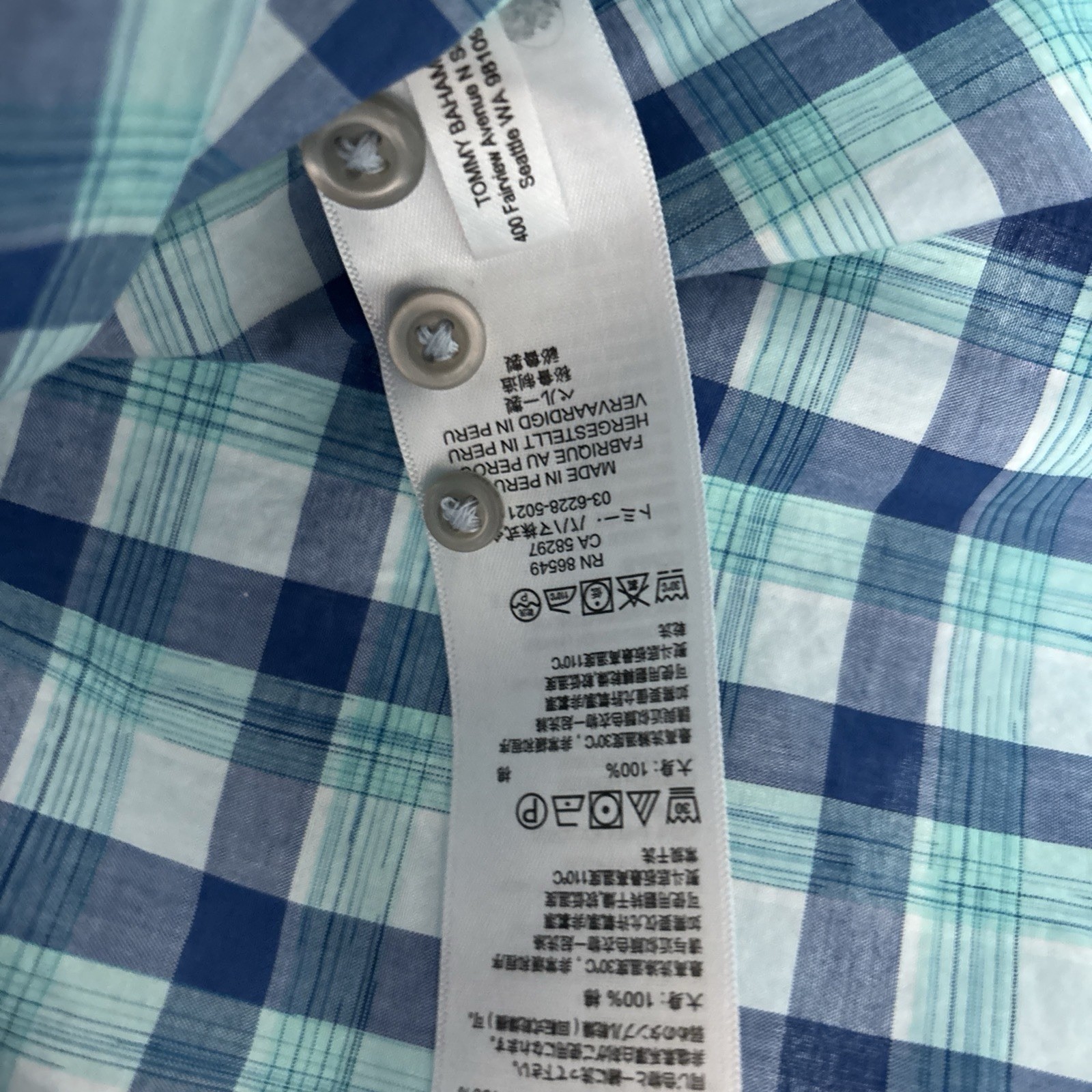 Tommy Bahama Button Down Shirt Mens Size XL Blue Plaid Pima Cotton Long Sleeve