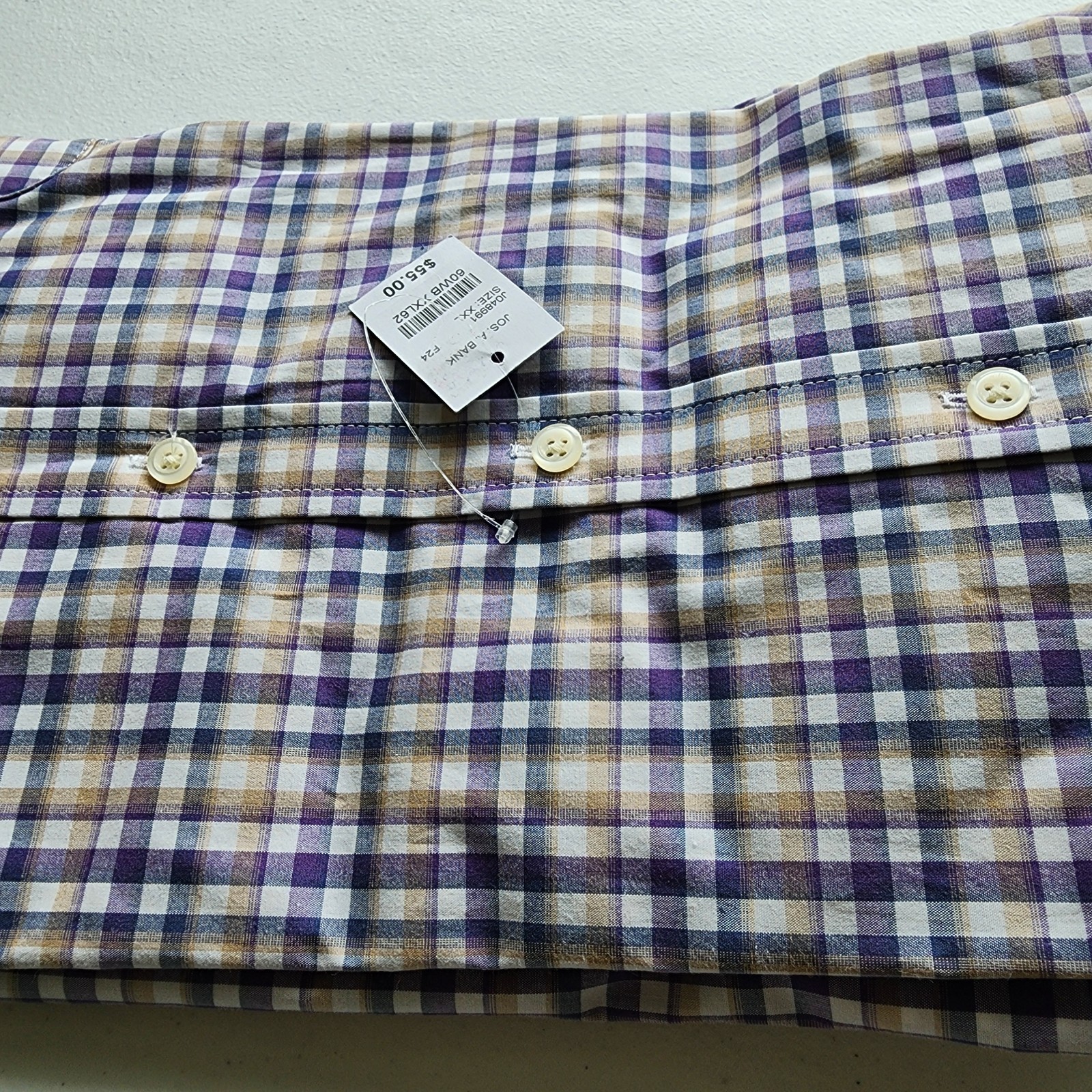 XXL Purple Shirt Plaid Checked Beige White Mens Jos A Bank New Tailored Fit Size