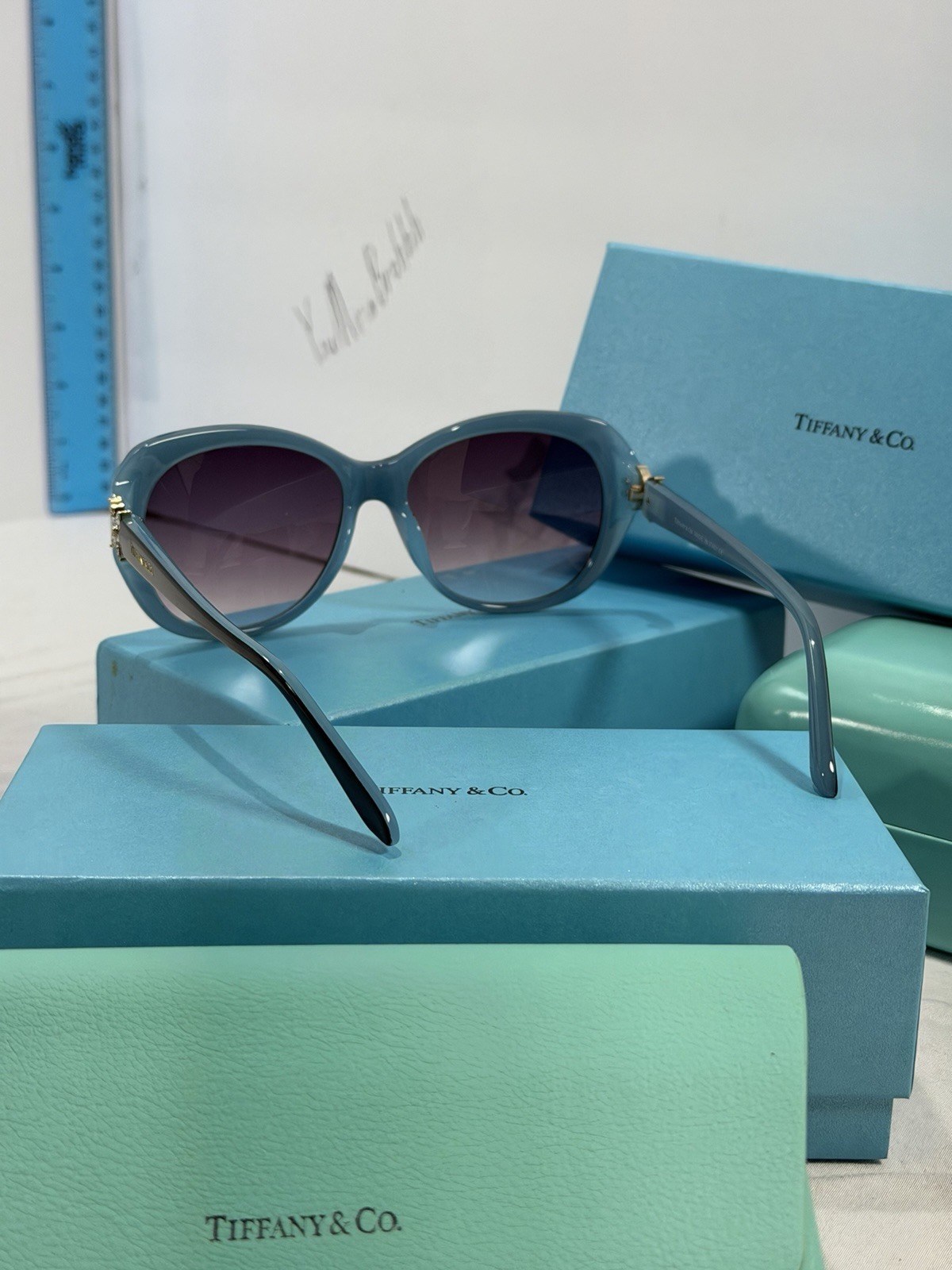 Tiffany & Co – Black and Blue gradient Sunglasses W/Flower TF4048 rare color ￼