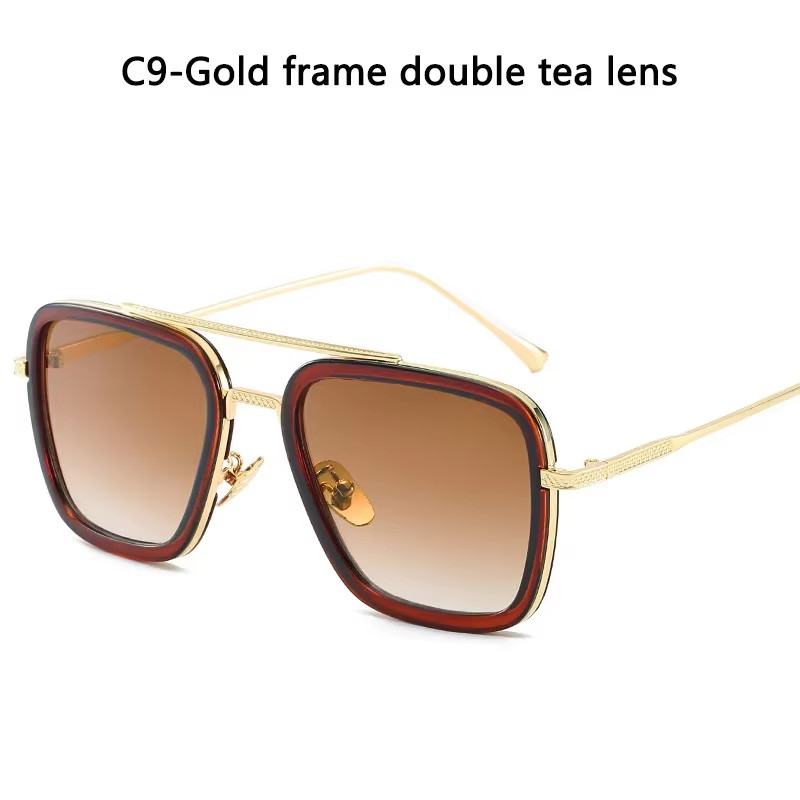 Retro Iron Man Sunglasses Tony Stark Glasses Square Metal Frame for Men Women