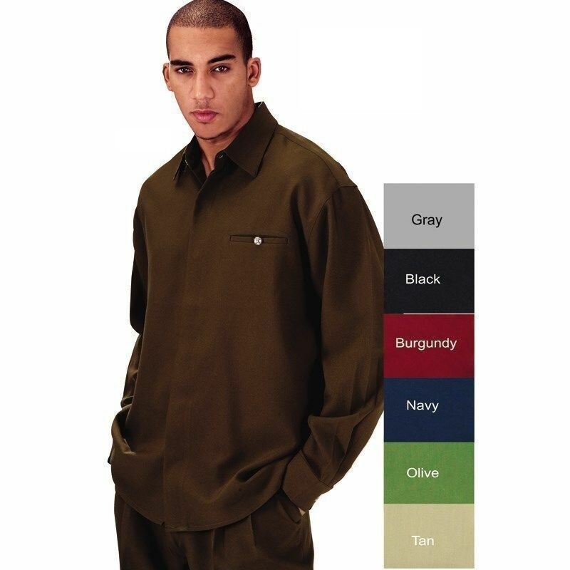 Men’s 2pc Walking Suit Long Sleeve Casual Shirt & Pants Set Solid 8 Colors 2612