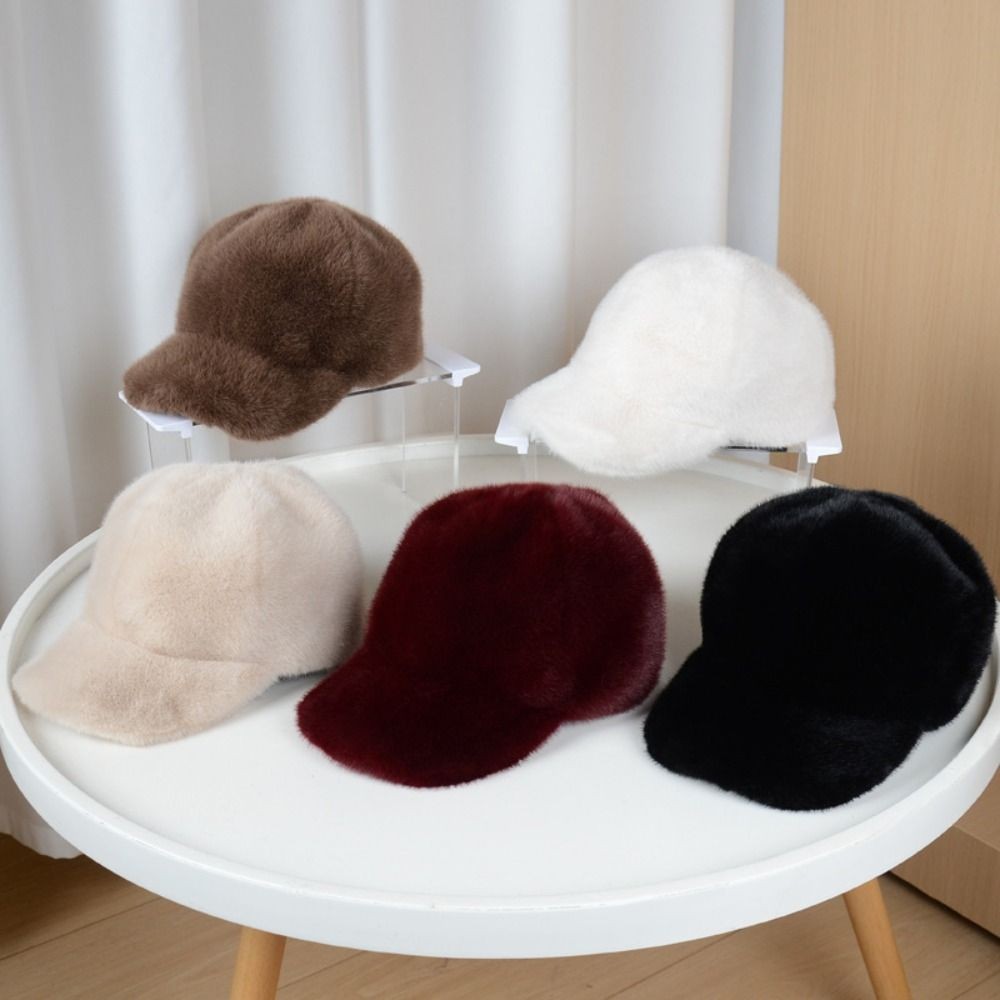Winter Women Fluffy Faux Fur Baseball Cap Thickened Warm Snapback Duckbill Hat