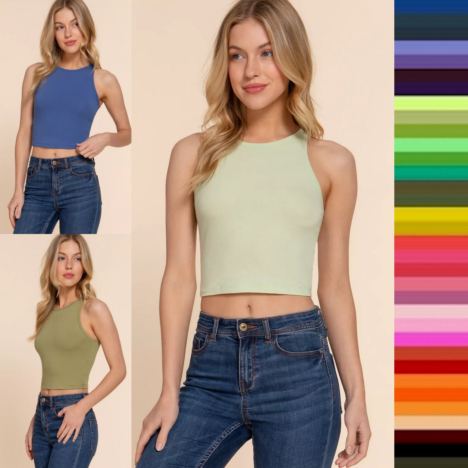 Slim Fit Women’s Round Neck Racerback / Halter Neck Soft Cotton Crop Tank Top