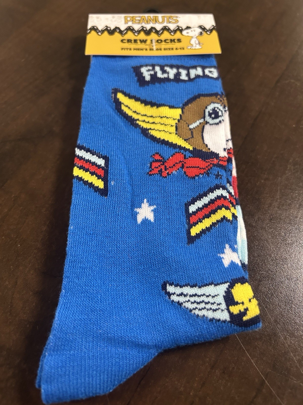 Peanuts Flying Ace Snoopy Crew Socks Mens Shoe Size 6-12 Blue Cartoon Novelty