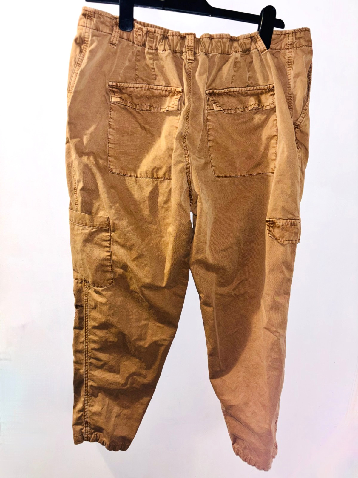 TU 100% Cotton Camel Elasticated Waist Embroidered Combat Trousers, Size – 18